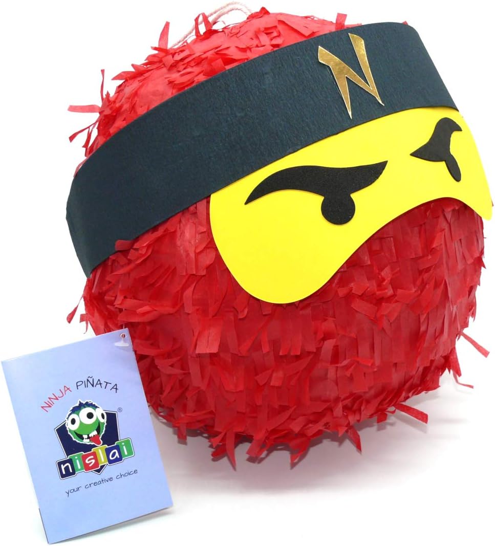 Ninja-Piñata-Set mit Stock und Maske, Rot/Ausflug, Einfarbig (Getaway Solids)