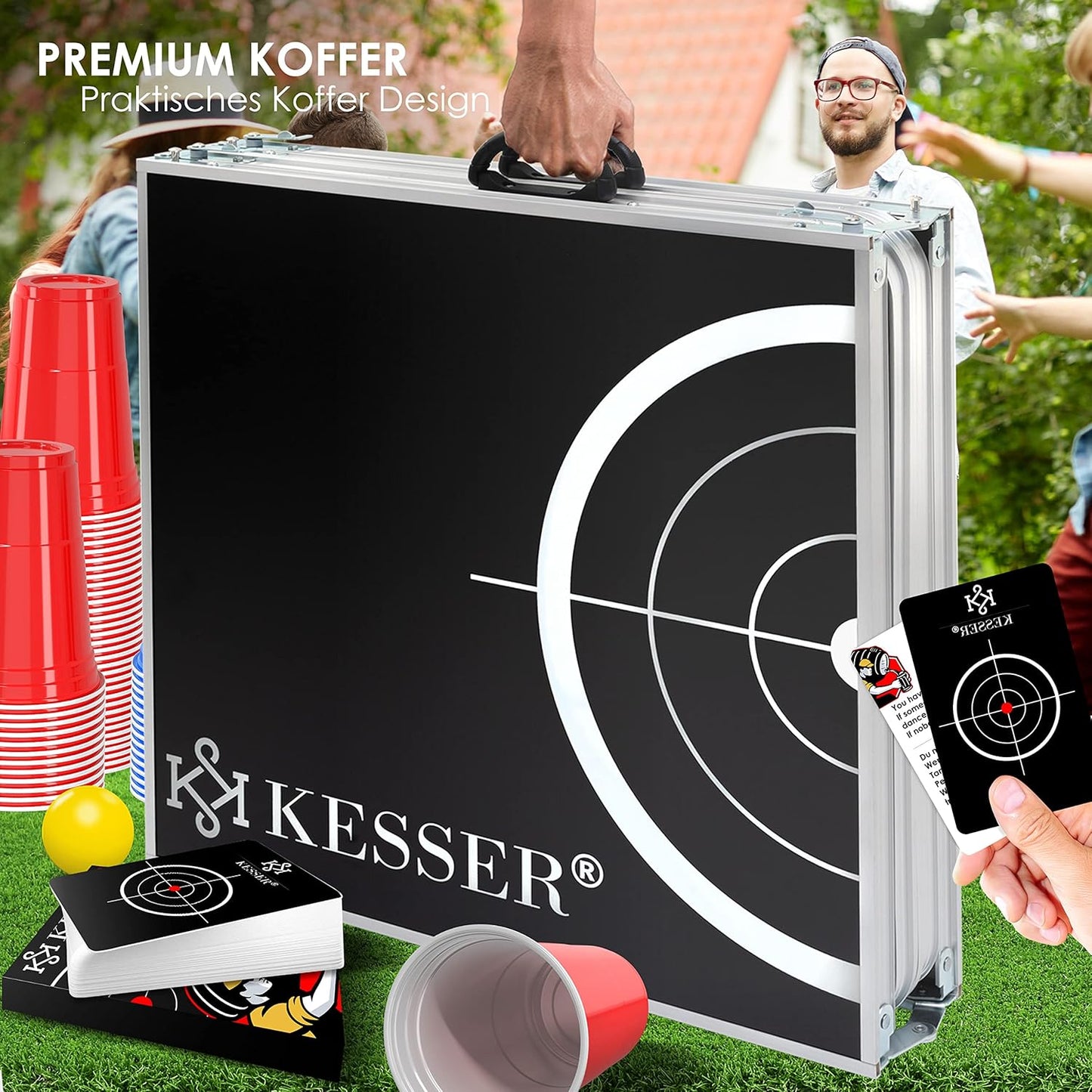 Bier Pong Tisch Set Classic mit Kartenspiel und Zubehör, Classic + Kartenspiel