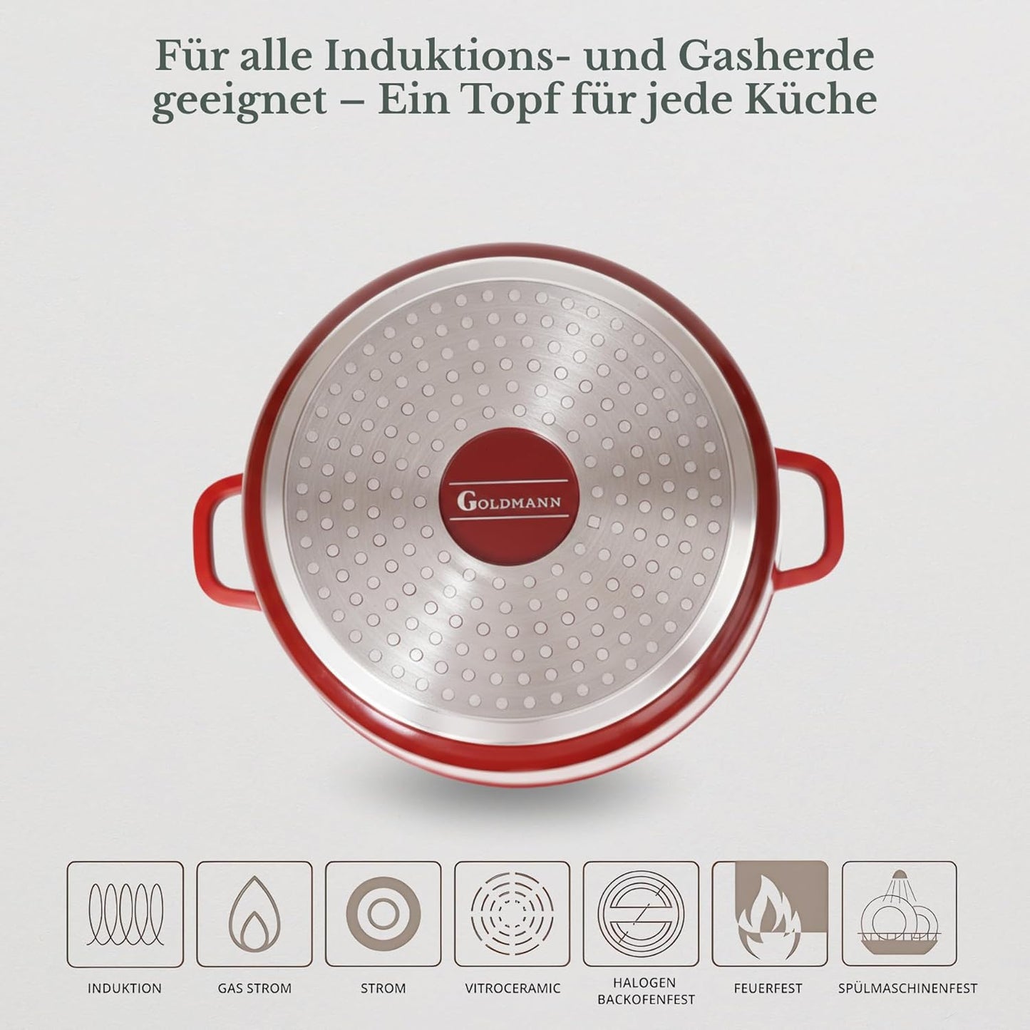 Aluguss-Kochtopf mit Glasdeckel, Rot 6.2L - Ø 24 CM