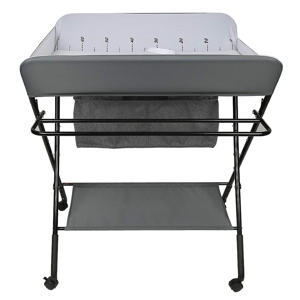 Klappbare Wickelkommode mit Sicherheitsgurt, 80*63*93-99 cm (grau)