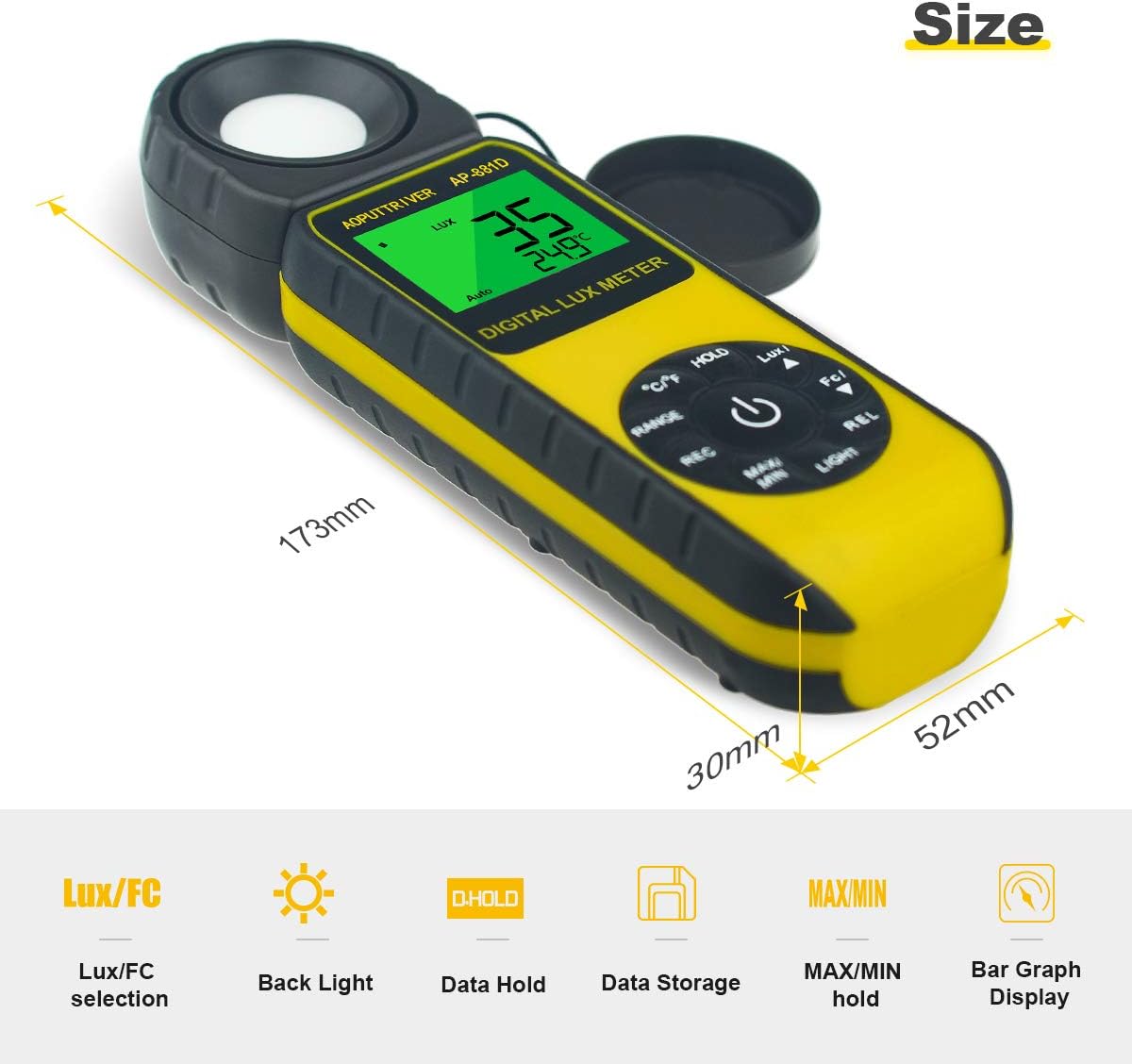 Digitaler Luxmeter AP-881D (bis 400.000 Lux), AP-881D(400.000LUX)
