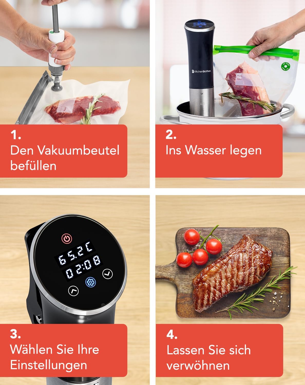 Sous Vide Stick Garer mit Timerfunktion, Schwarz Ohne Zubehör
