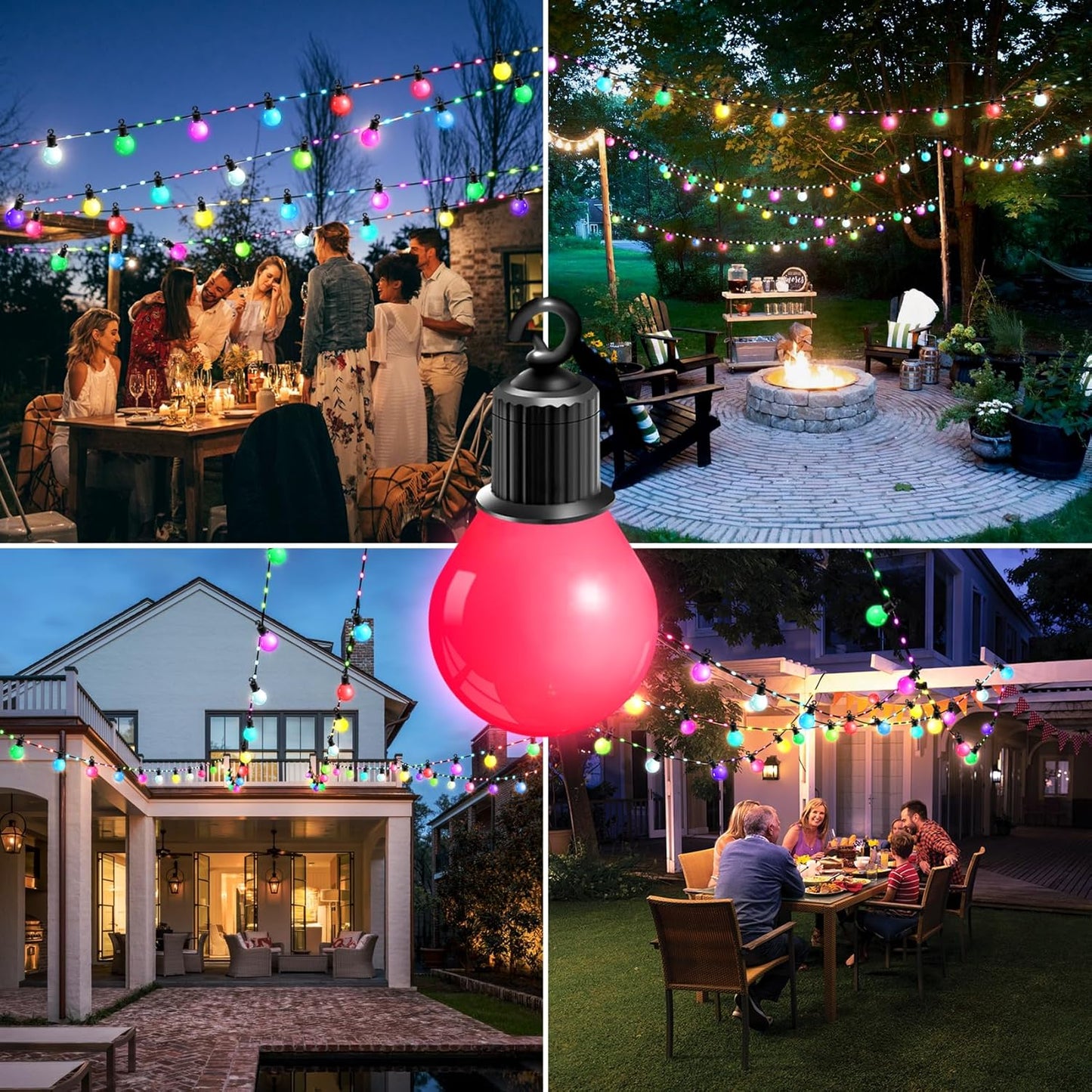 LED Lichterkette mit 26x G40 Glühbirnen, 132 LEDs und Timer, 20 M RGB Lichterkette Aussen USB