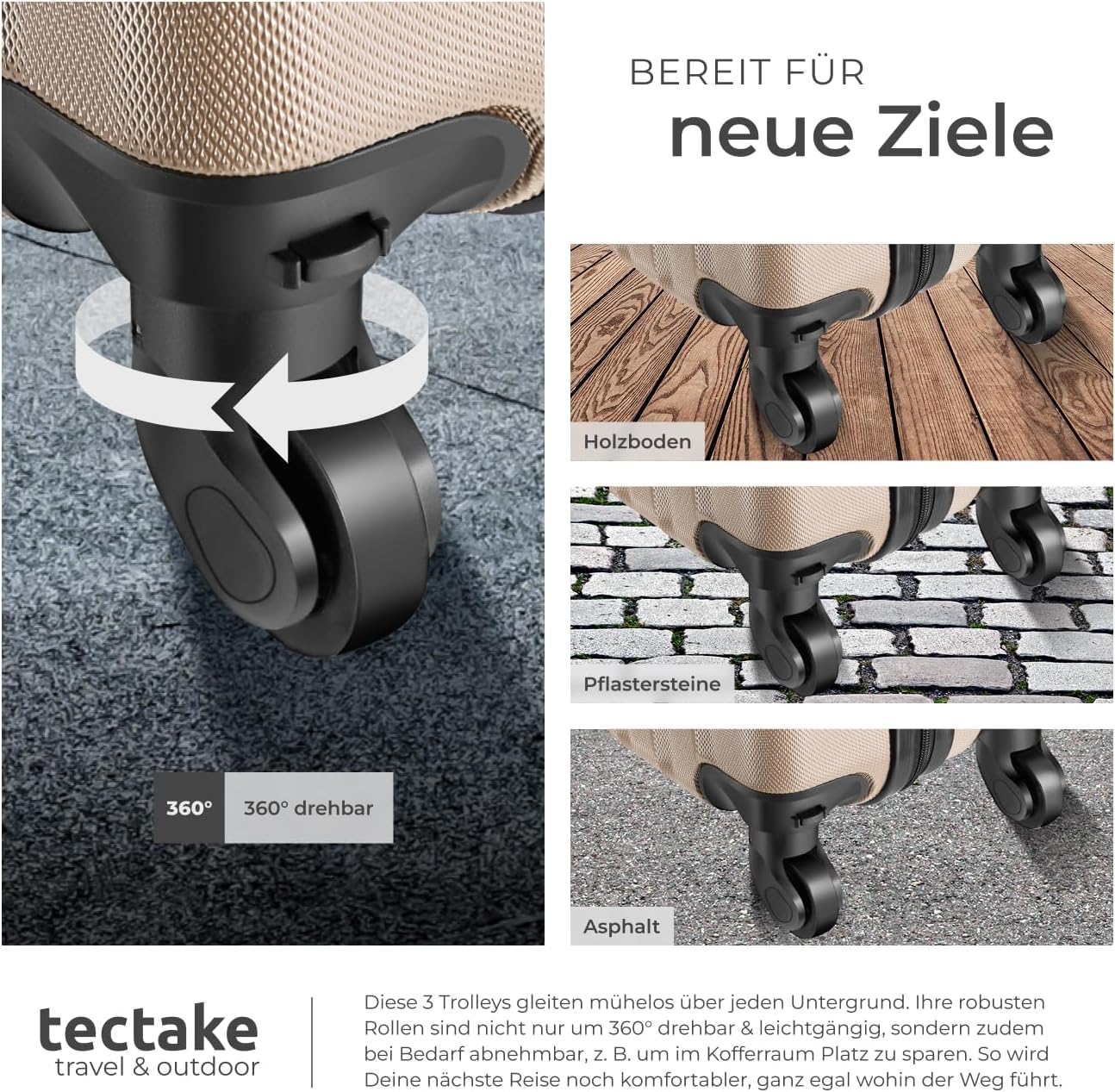 3-teiliges Kofferset mit Kofferwaage und Kofferanhänger, Champagner|Set mit Waage
