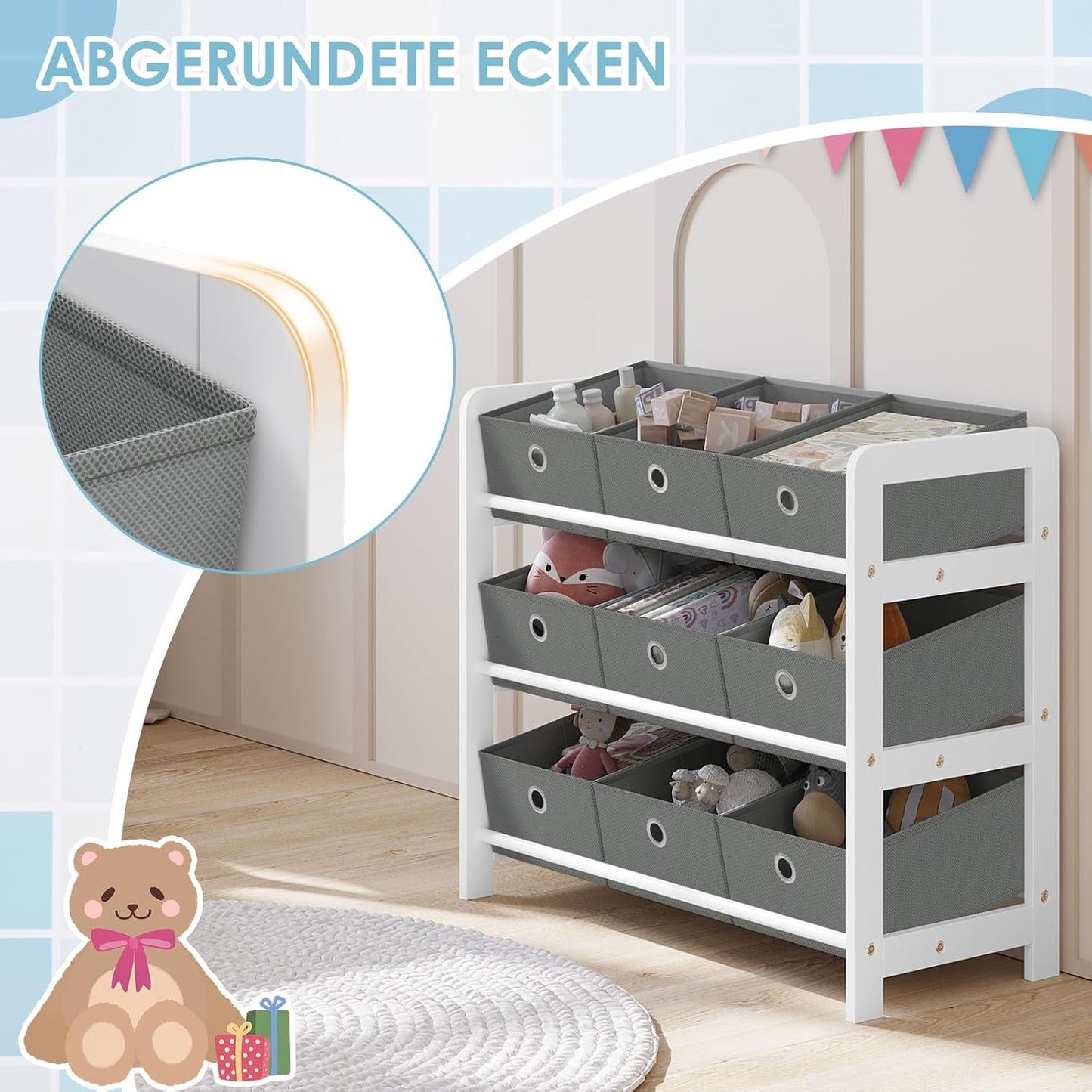 Kinderregal mit 9 Aufbewahrungsboxen