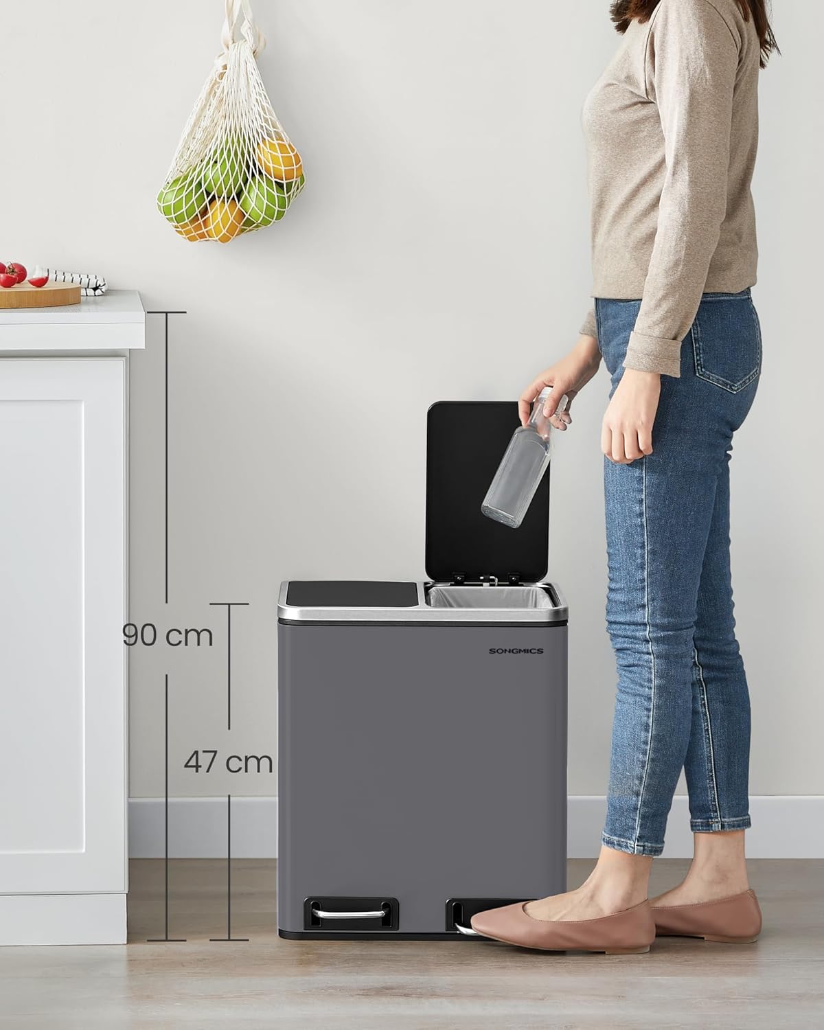 Mülltrennsystem Treteimer, 2 x 15 Liter, LTB030G01, mattgrau