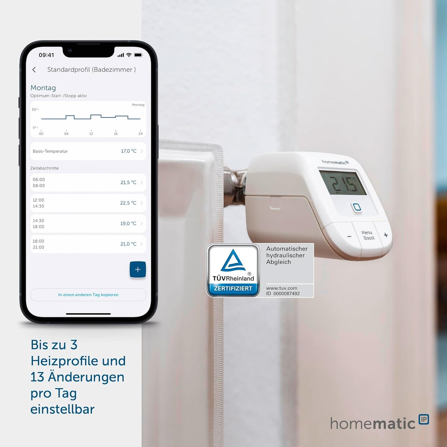 Homematic IP Heizkörperthermostat mit Thermostat & Sensor, Set Heizen – easy connect