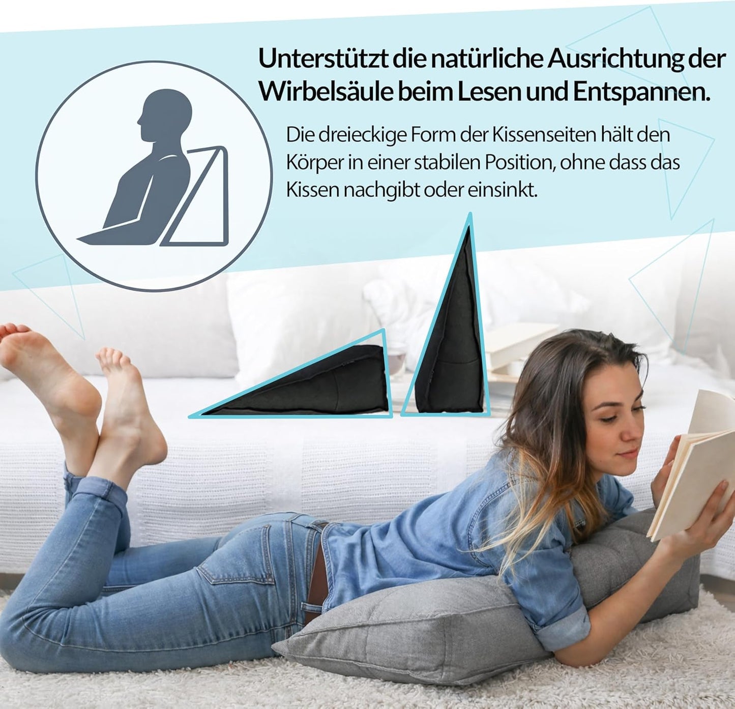 Keilkissen mit Seitentaschen, 70x50 Schwarz