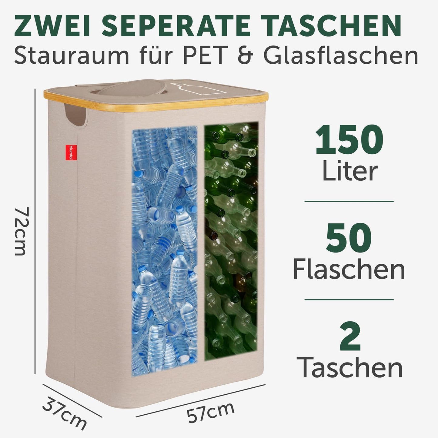 Pfandflaschen Sammelbehälter, Beige Pfandflaschensammler - 150L