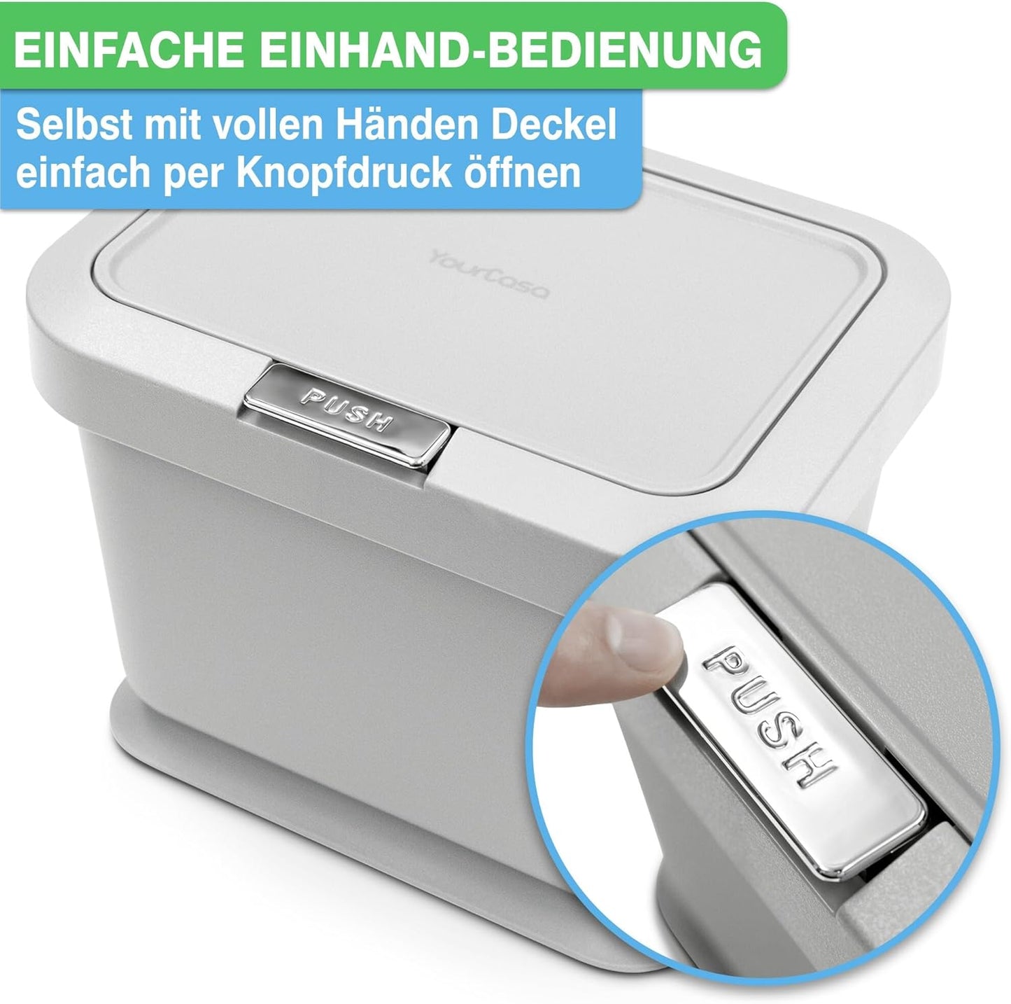 Geruchsdichter Komposteimer mit Deckel & Knopfdruck-Mechanismus, Grau