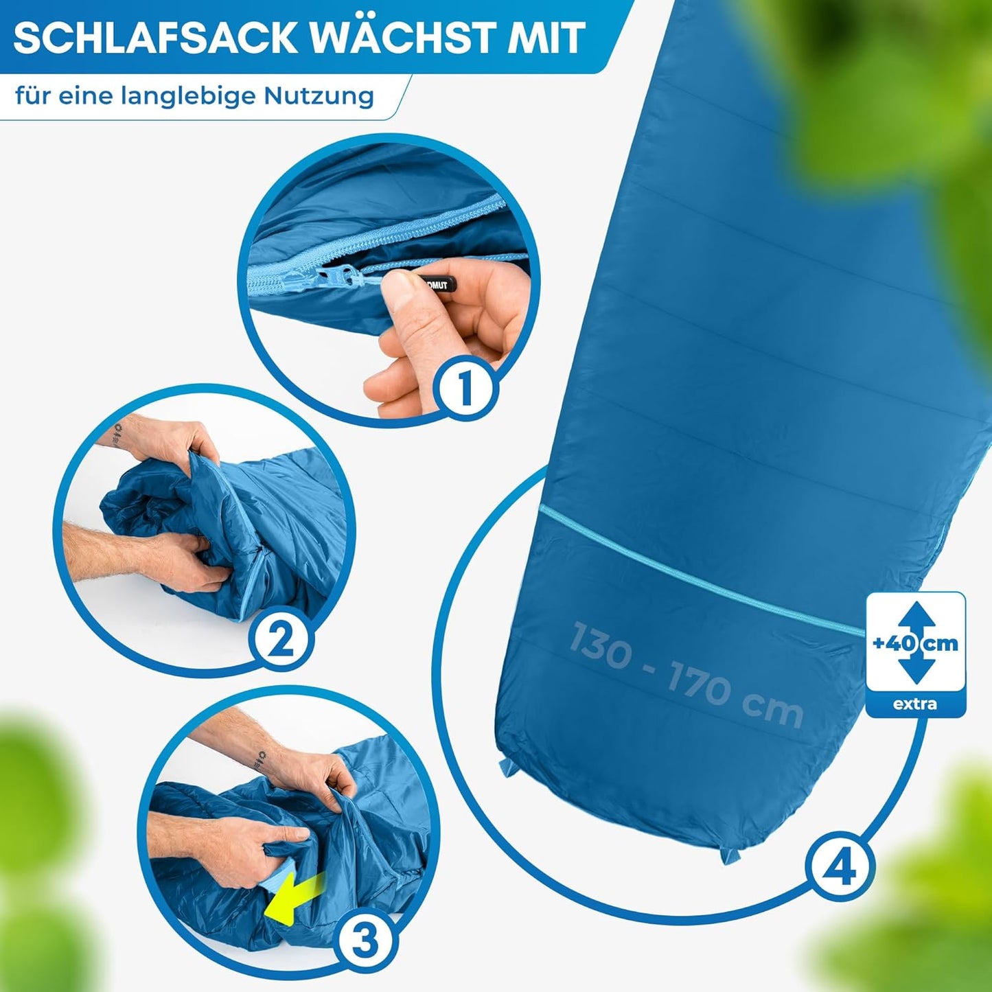 Mitwachsender Kinderschlafsack für Outdoor-Abenteuer, Marine