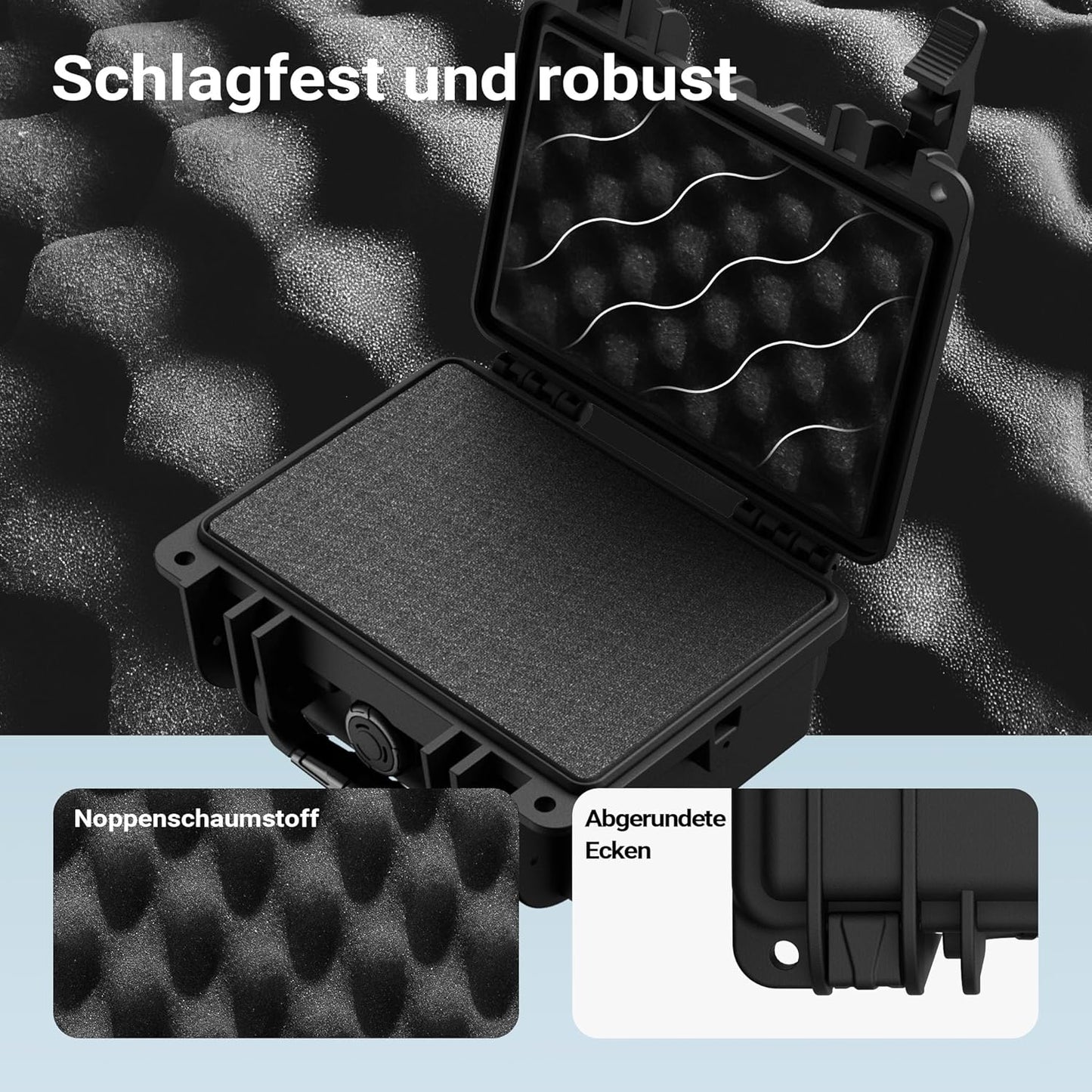 Wasserdichter Universalkoffer mit Würfelschaumstoff, 22x19x10cm