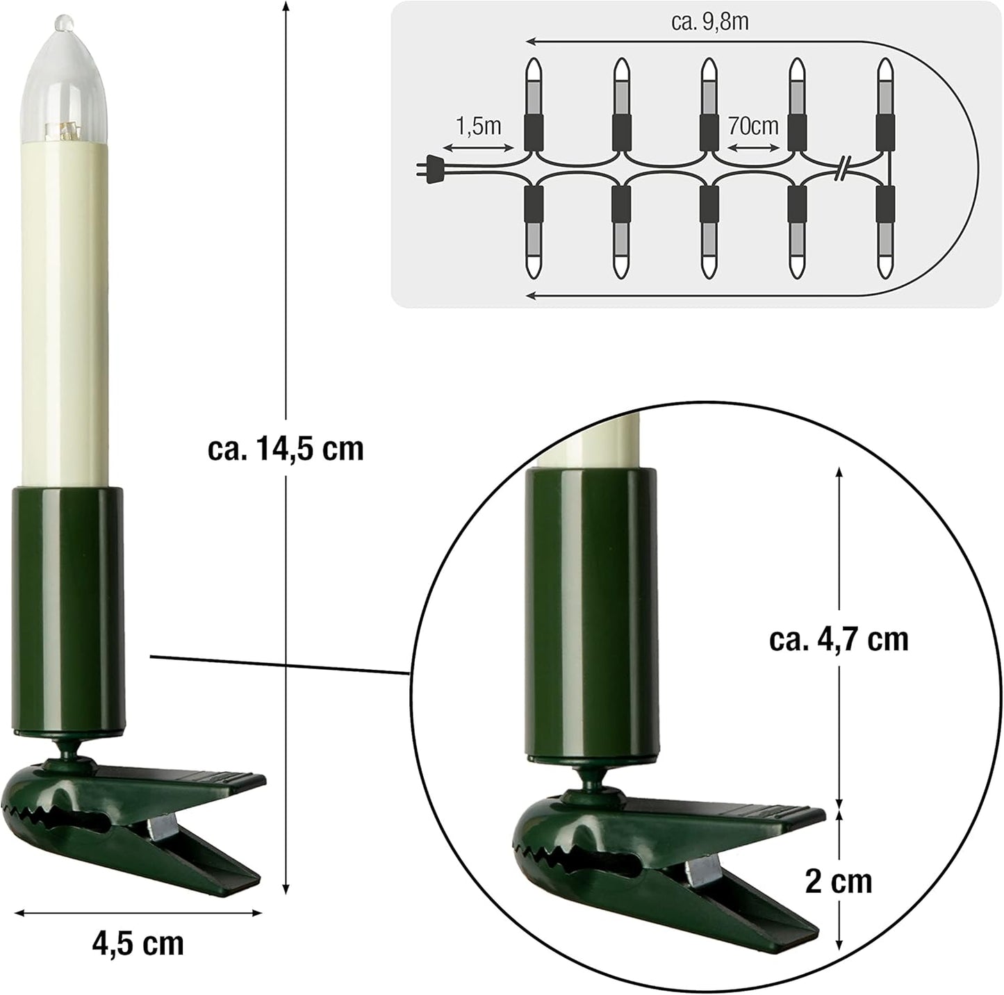 Christbaumbeleuchtung, 15 LED / 9,8m beleuchtet, Ohne Flackereffekt