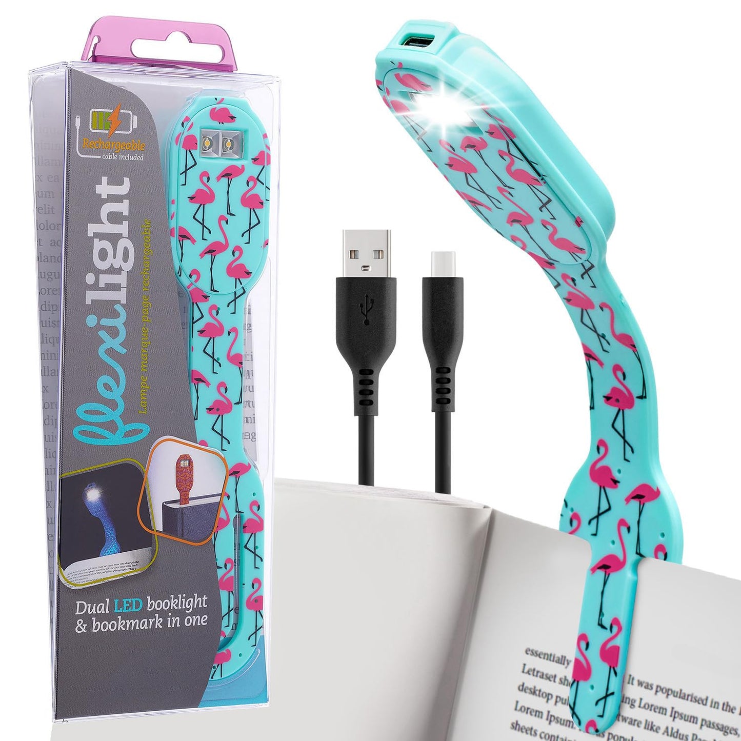 Clip-On-Leselampe & Lesezeichen, Flamingo