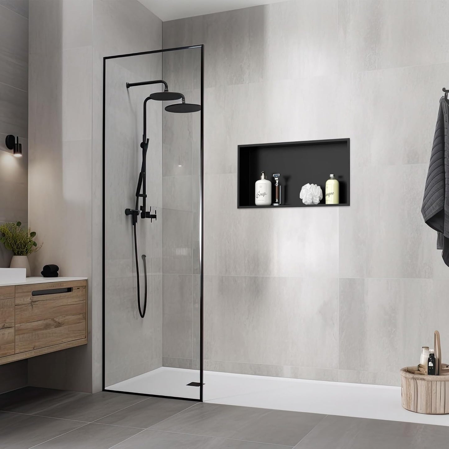 Wandnische für Badezimmer, 60 x 30 x 10 cm, 60x30x10 cm Schwarz