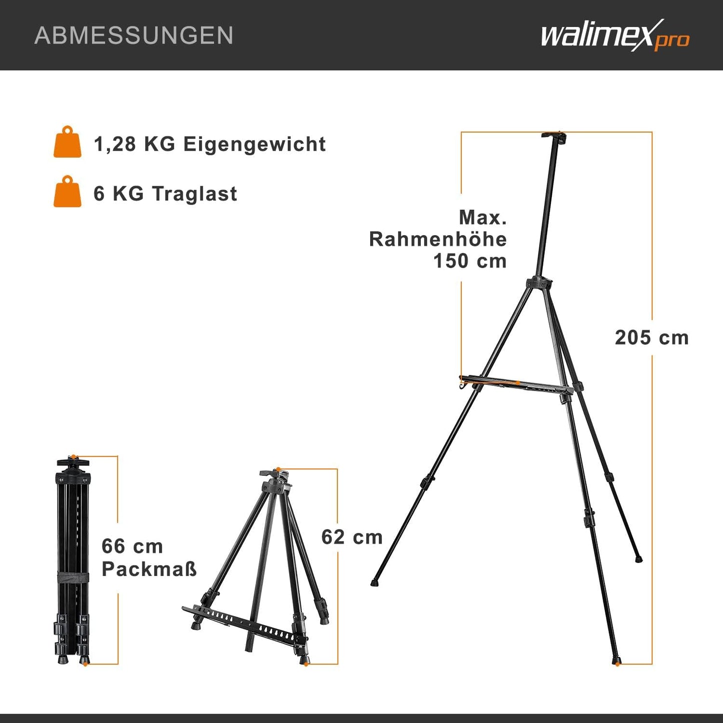 Atelierstaffelei, schwarz XXL (max 205cm) Single