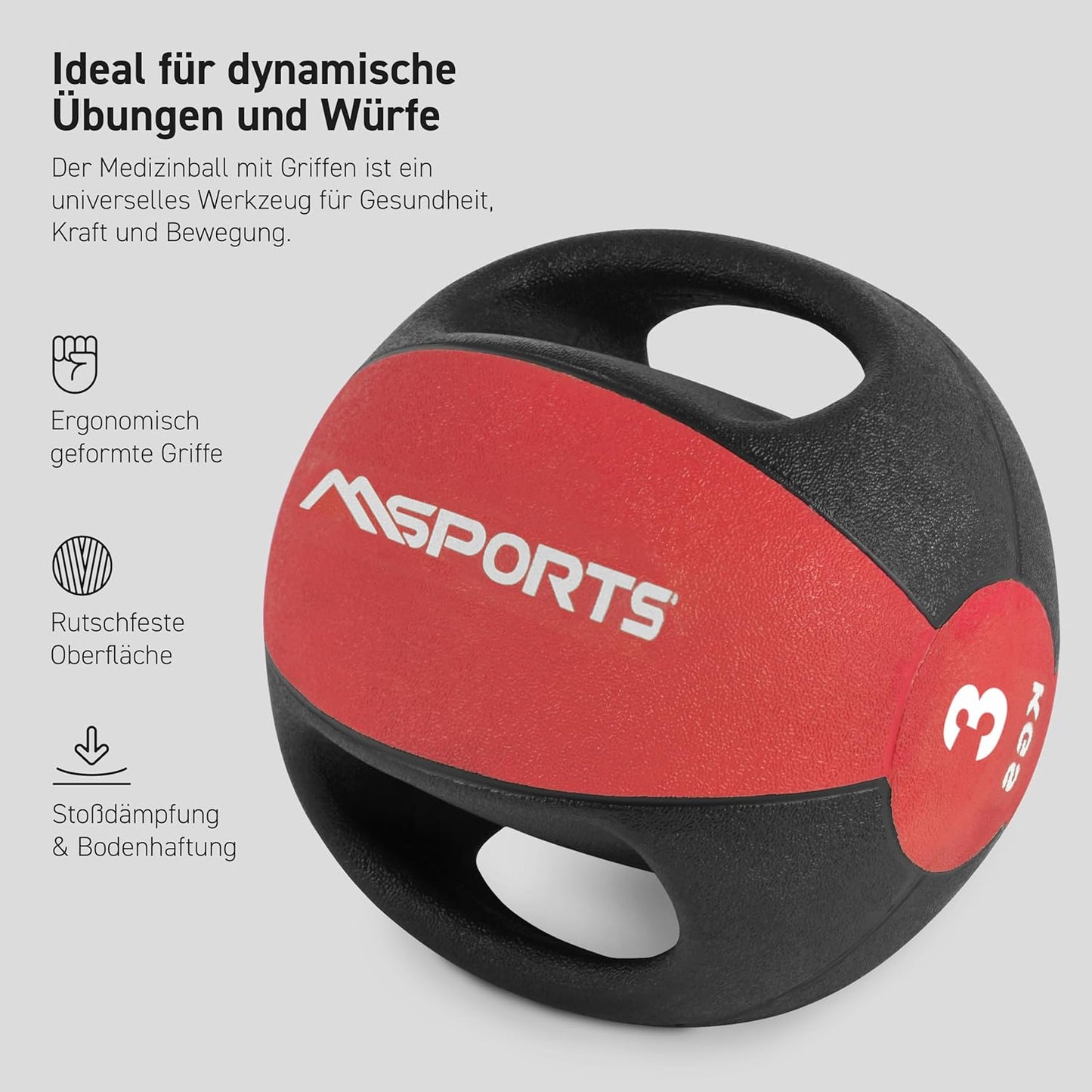 Medizinball mit Griffen 3 kg, 3 kg - Rot