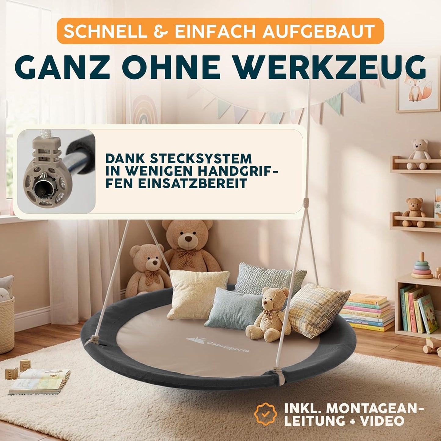 Höhenverstellbare Nestschaukel mit Schutzplane, Graphit