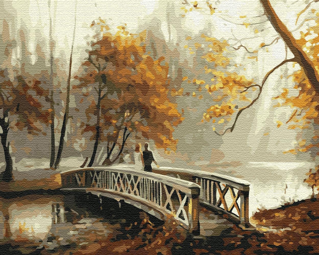 Malen nach Zahlen Set mit Rahmen Brücke im Herbstpark, Brücke im Herbstpark Mit Rahmen