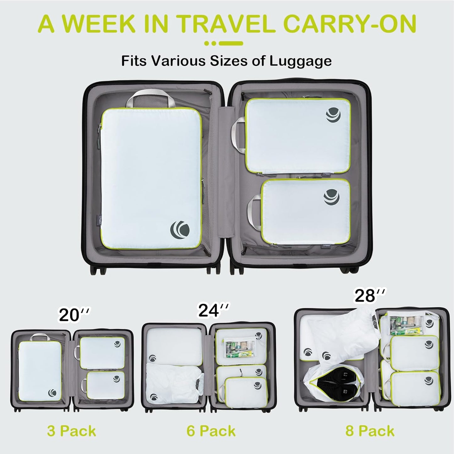 Kompression Kofferorganizer Set, 3PCS Weiss