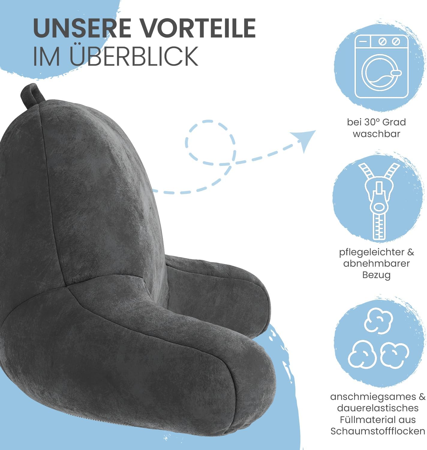 Lesekissen mit Armlehnen für Bett und Sofa, ohne Nackenrolle