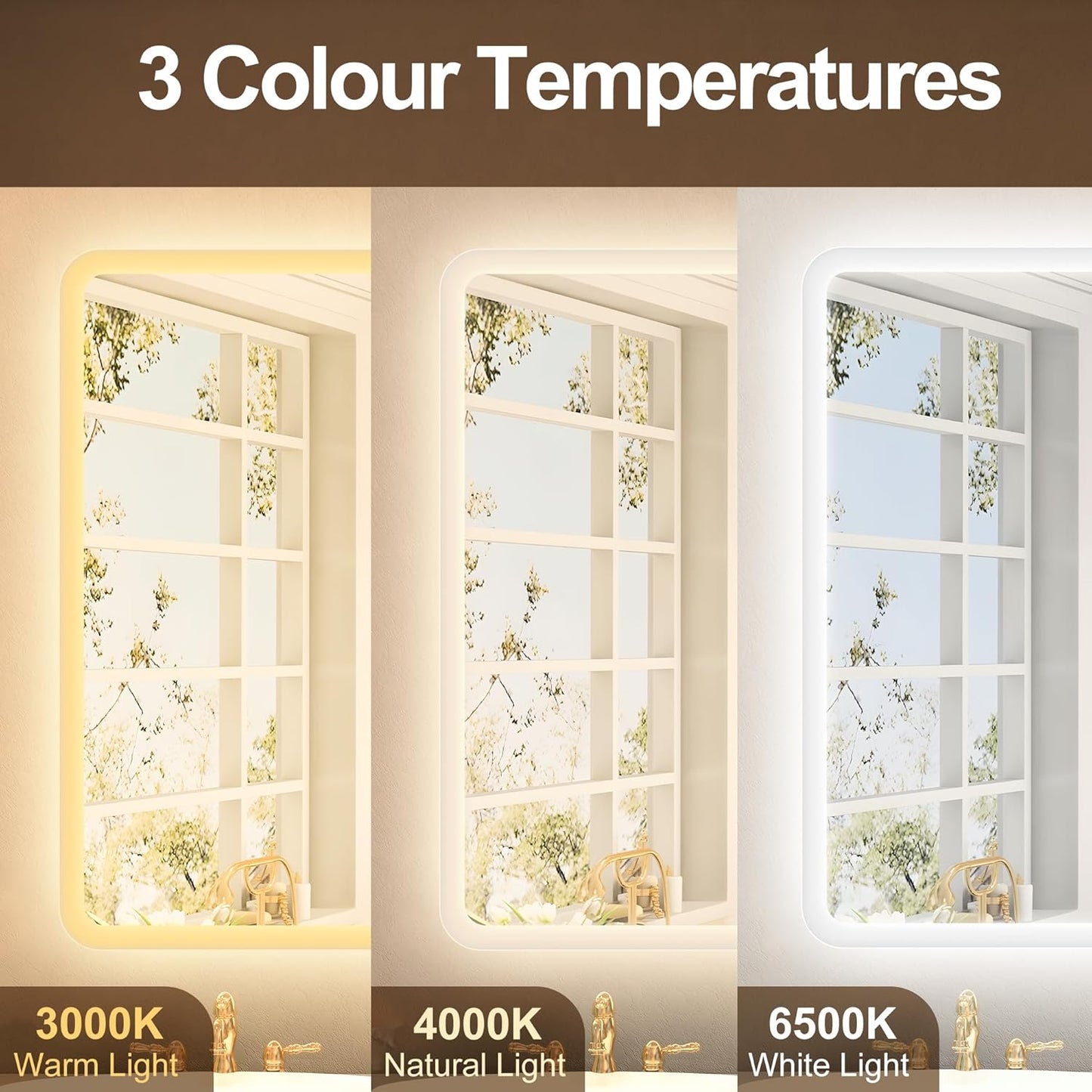 Badezimmerspiegel mit LED-Beleuchtung und Bluetooth, 60 x 80 cm M3017 Madrid Silber (Bluetooth)