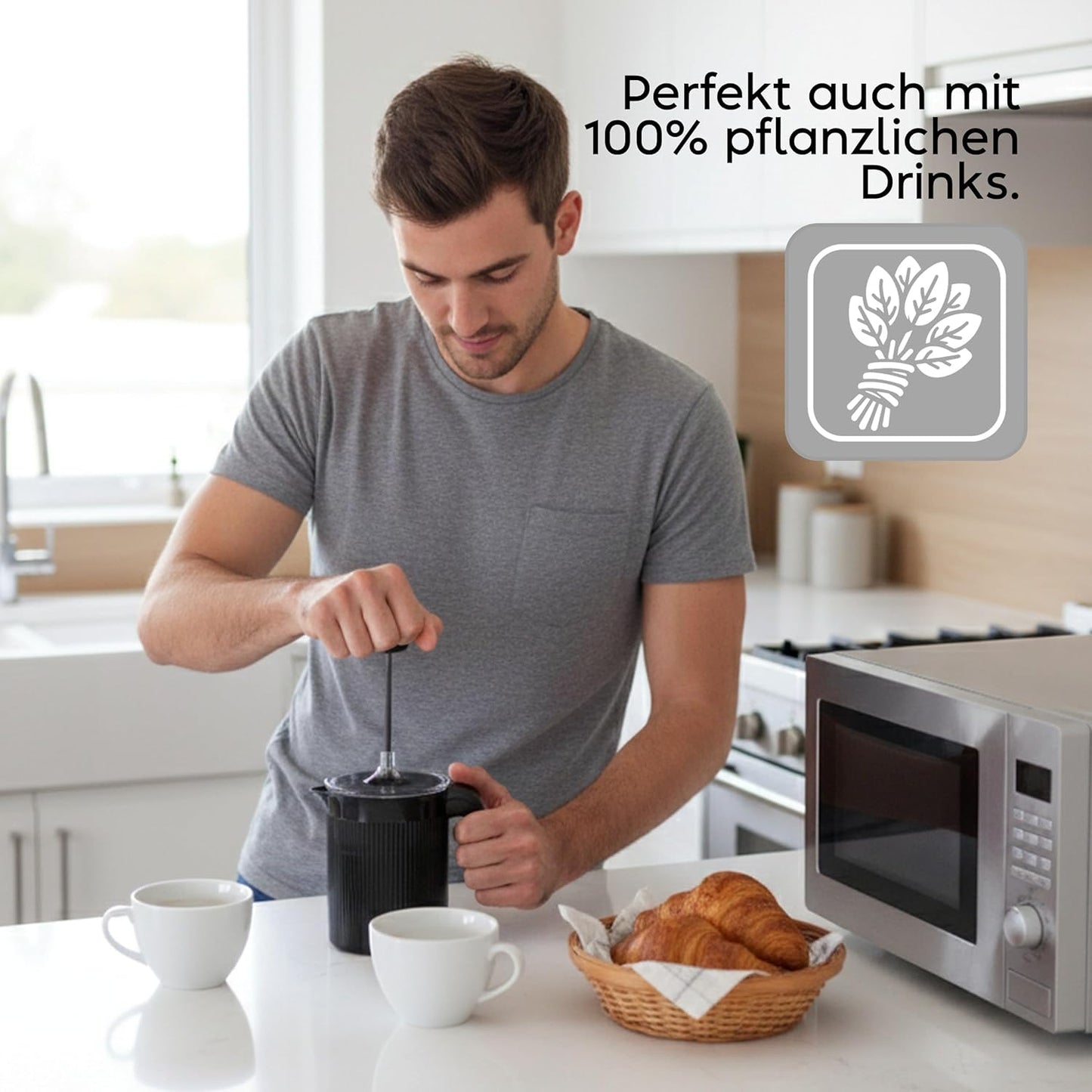 Hand-Milchaufschäumer für Cappuccino (0,5L) Made in Italy, Schwarz