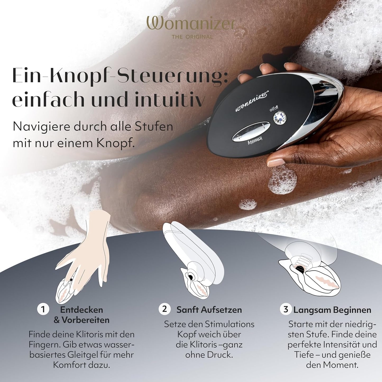 W500 Klitorisvibrator mit 12 Saugstufen, wasserdicht, Schwarz, Chrome 1 Stück (1er Pack)