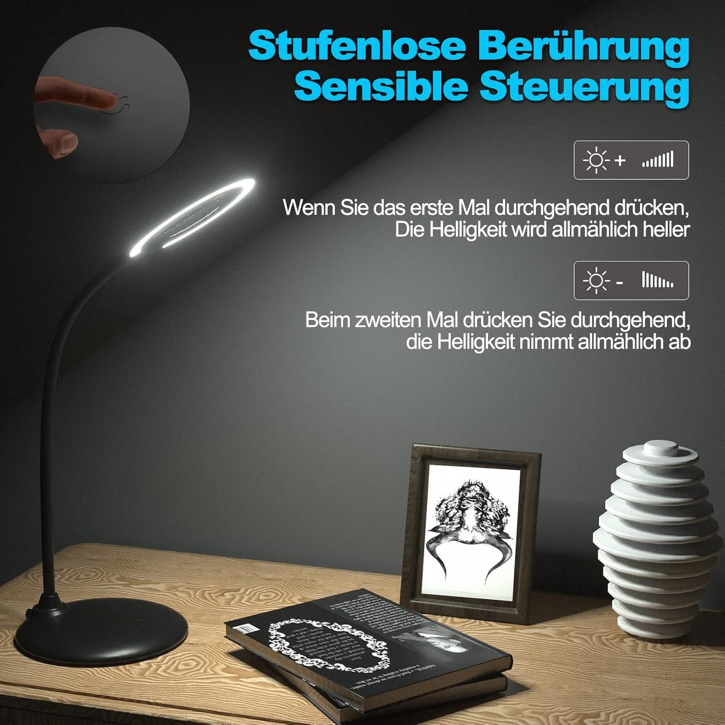 Wiederaufladbare 5-fache Vergrösserungs-Schreibtischlampe, Black-battery