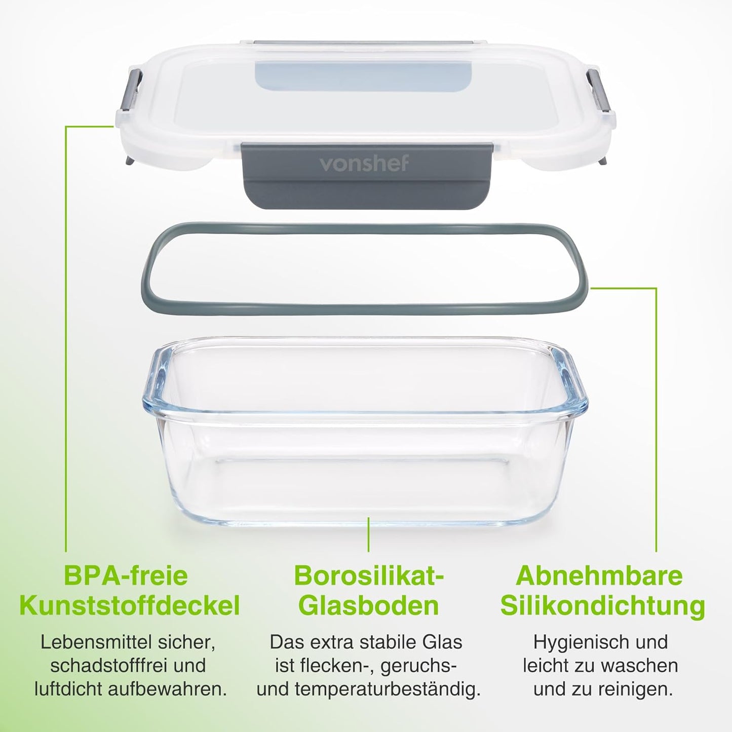 5er-Set Glas-Mealprepboxen, 5 Teiliges (1L)