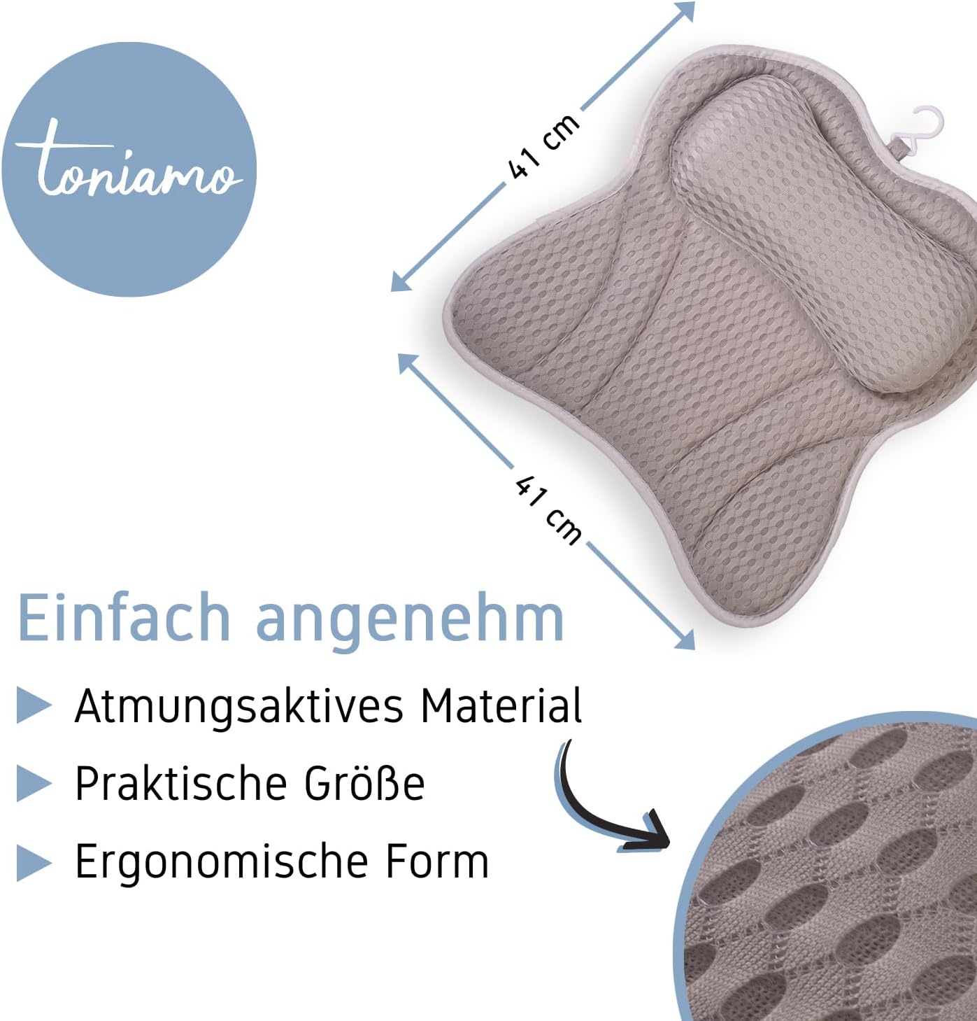 Ergonomisches Badewannenkissen mit Nackenstütze, Gray