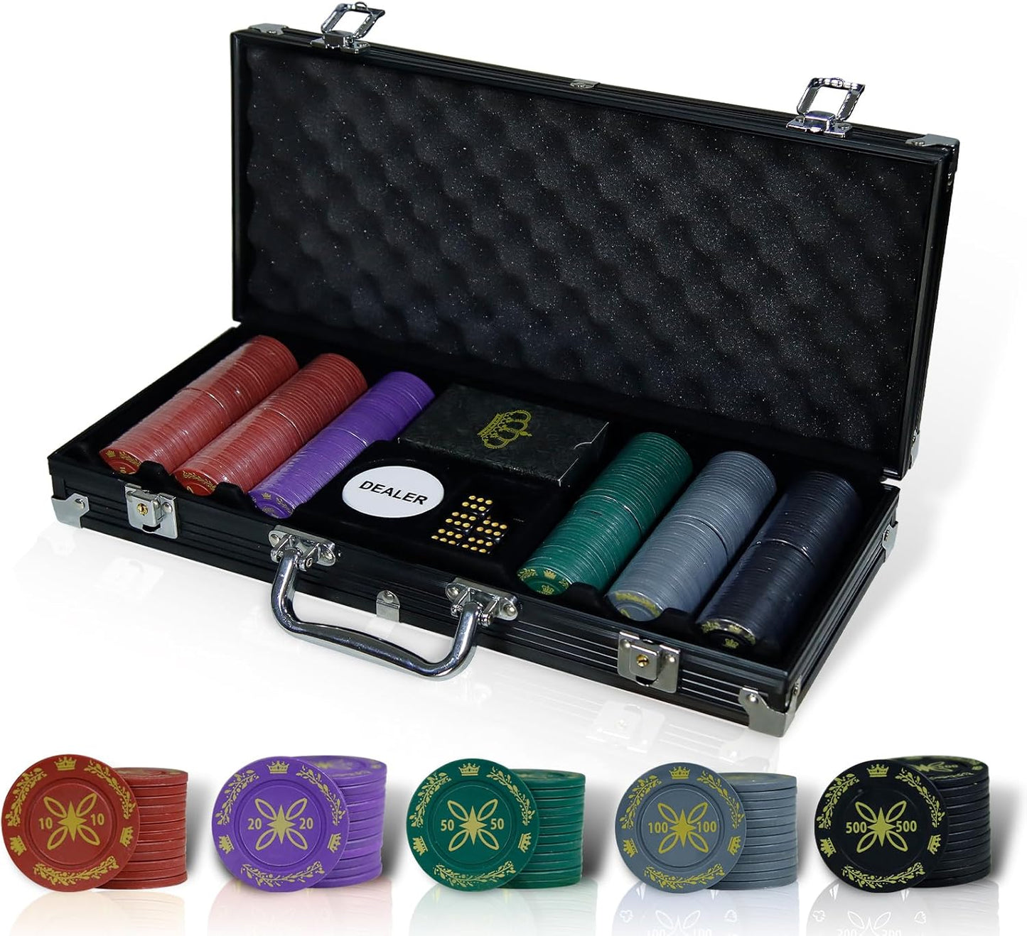 Pokerset mit Tischauflage und 300 Pokerchips, 300 Chips mit Aufdruck