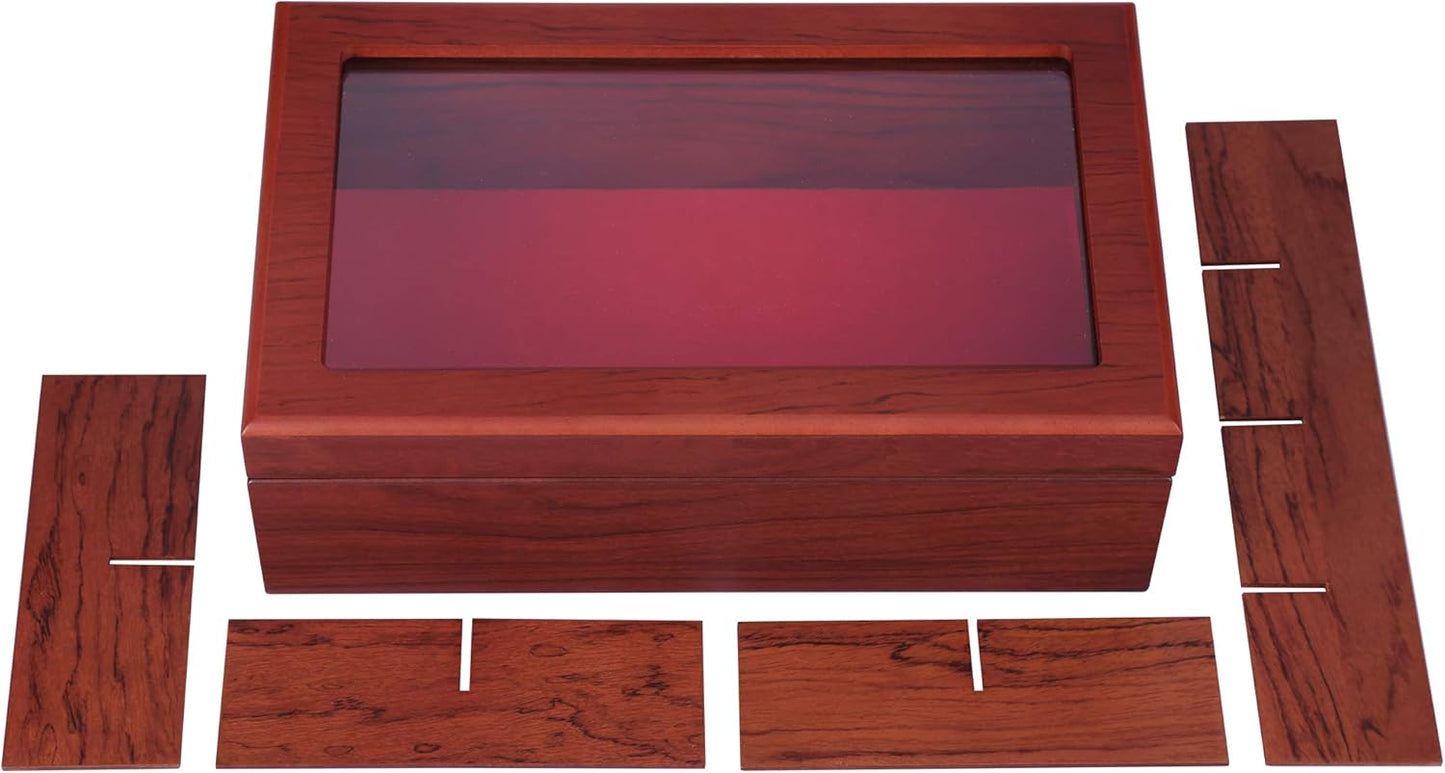 Teebox mit 8 Fächern und Sichtfenster, Rosewood 8-Compartment