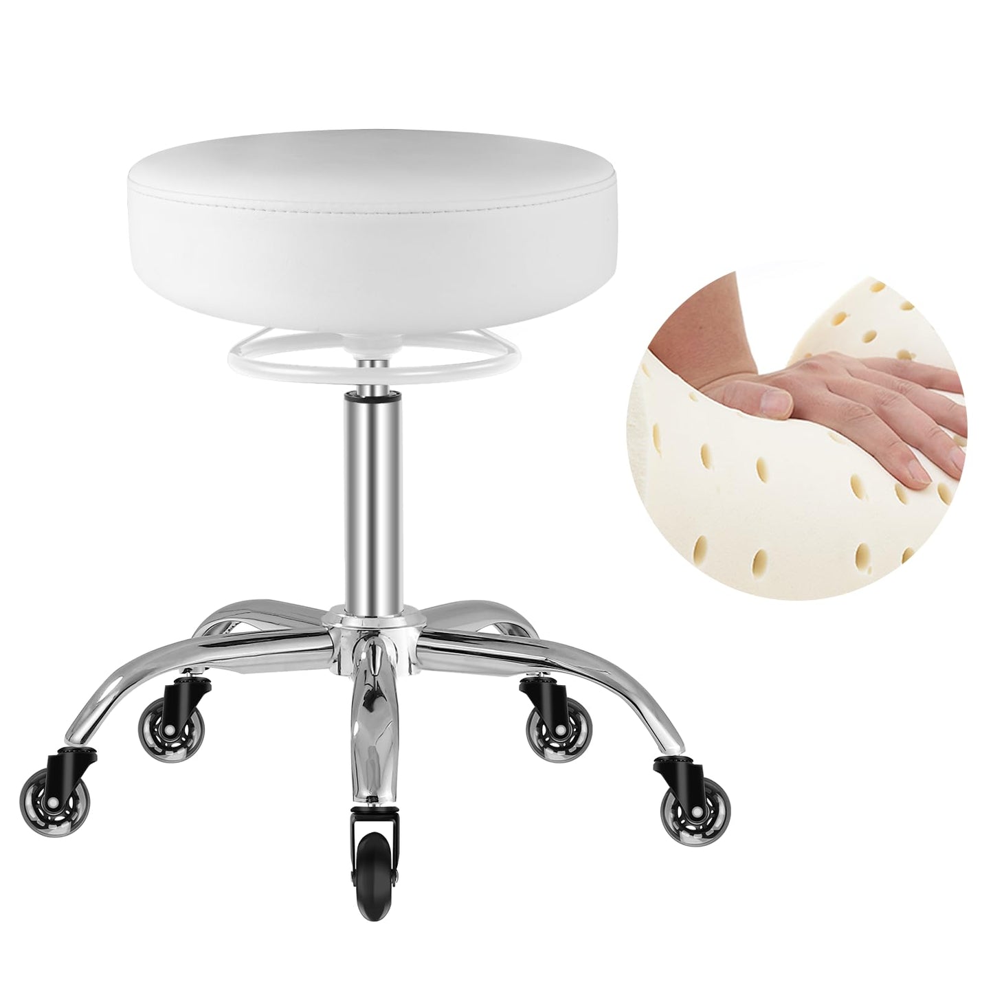 Höhenverstellbarer Rollhocker 360° drehbar, Weiss