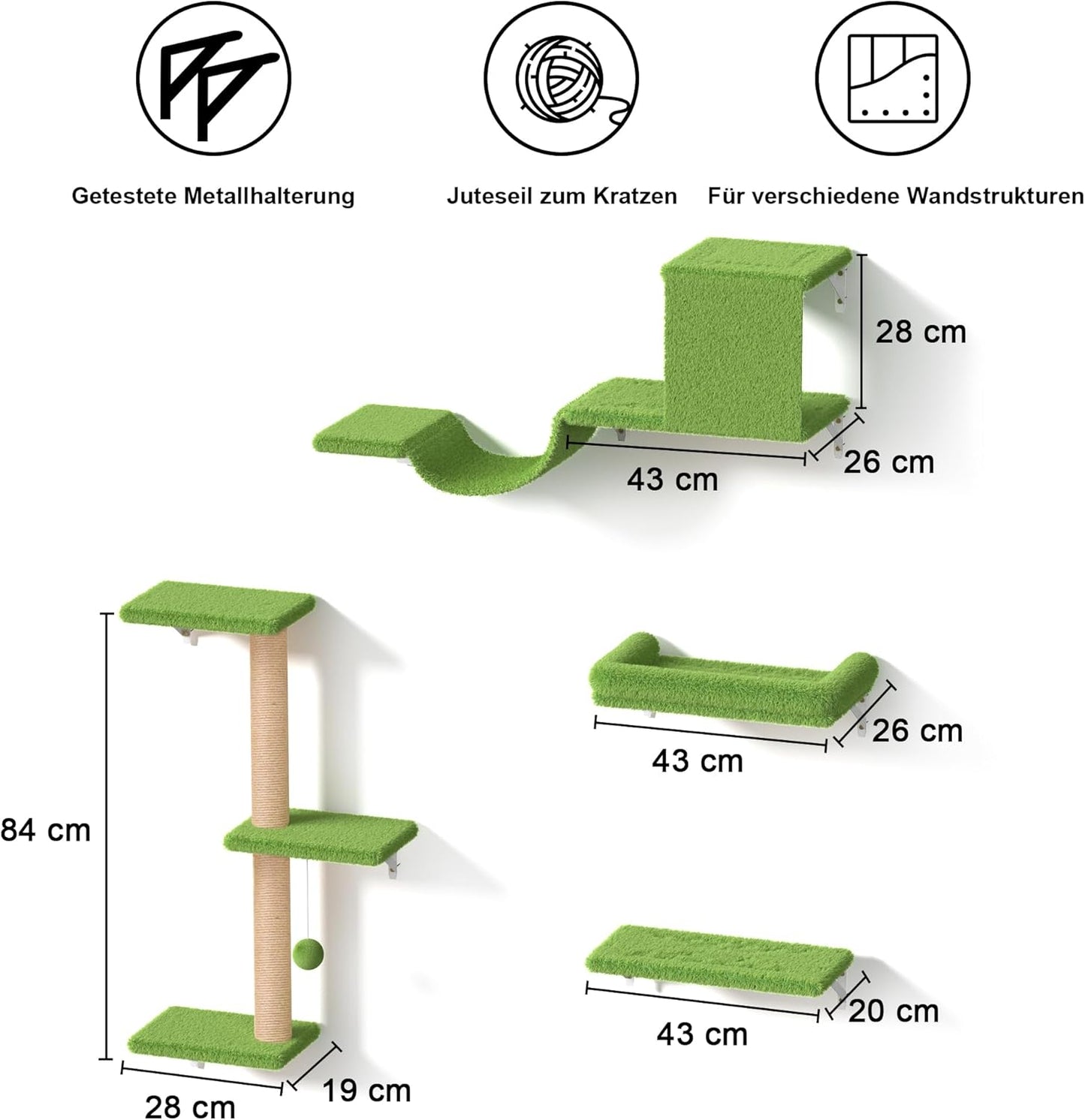 10-teiliges Kletterwand-Set mit Hängematte, grün