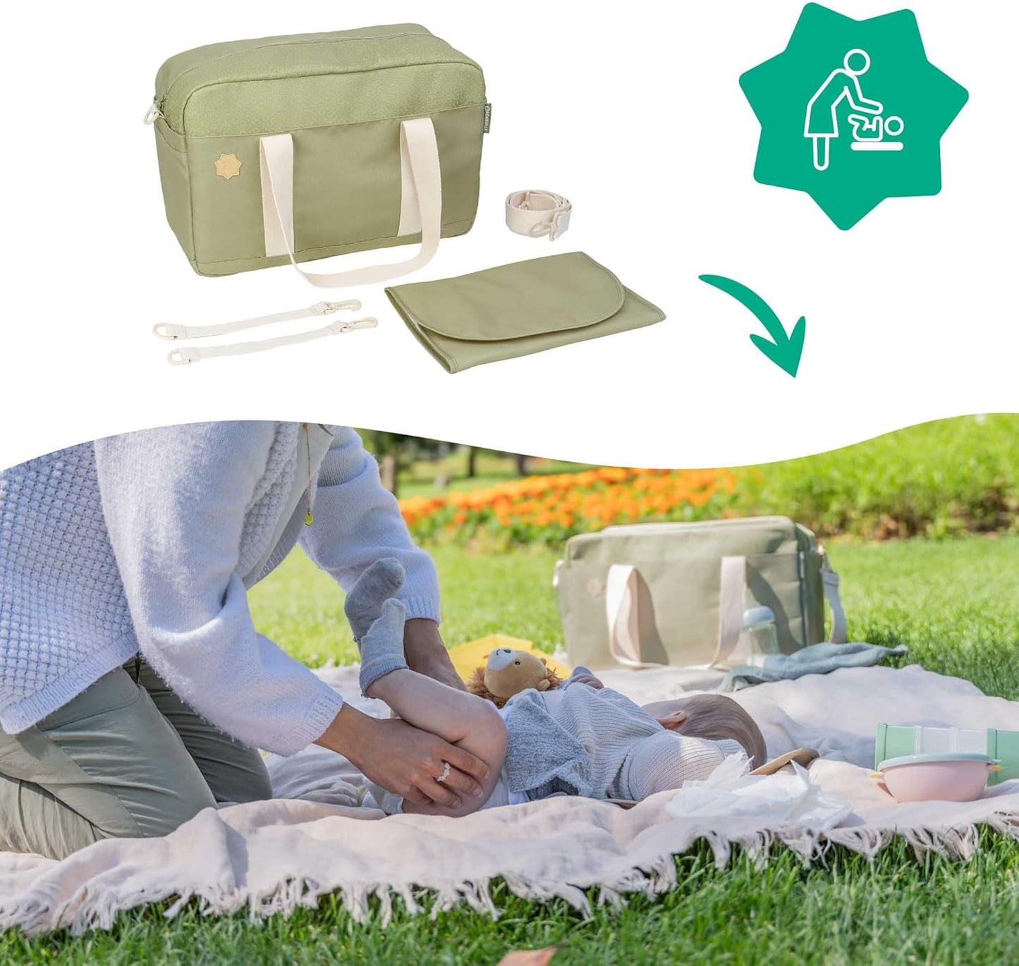 Wickeltasche Bowling mit Wickelauflage, Olive