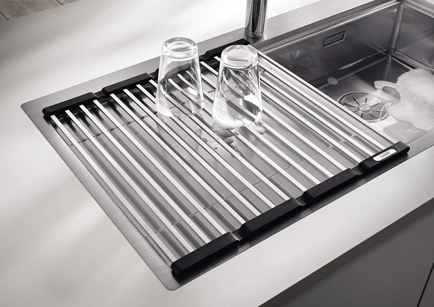 Faltbare Abtropfmatte für Küchenspüle, 460L x 440W mm Schwarz/Silber