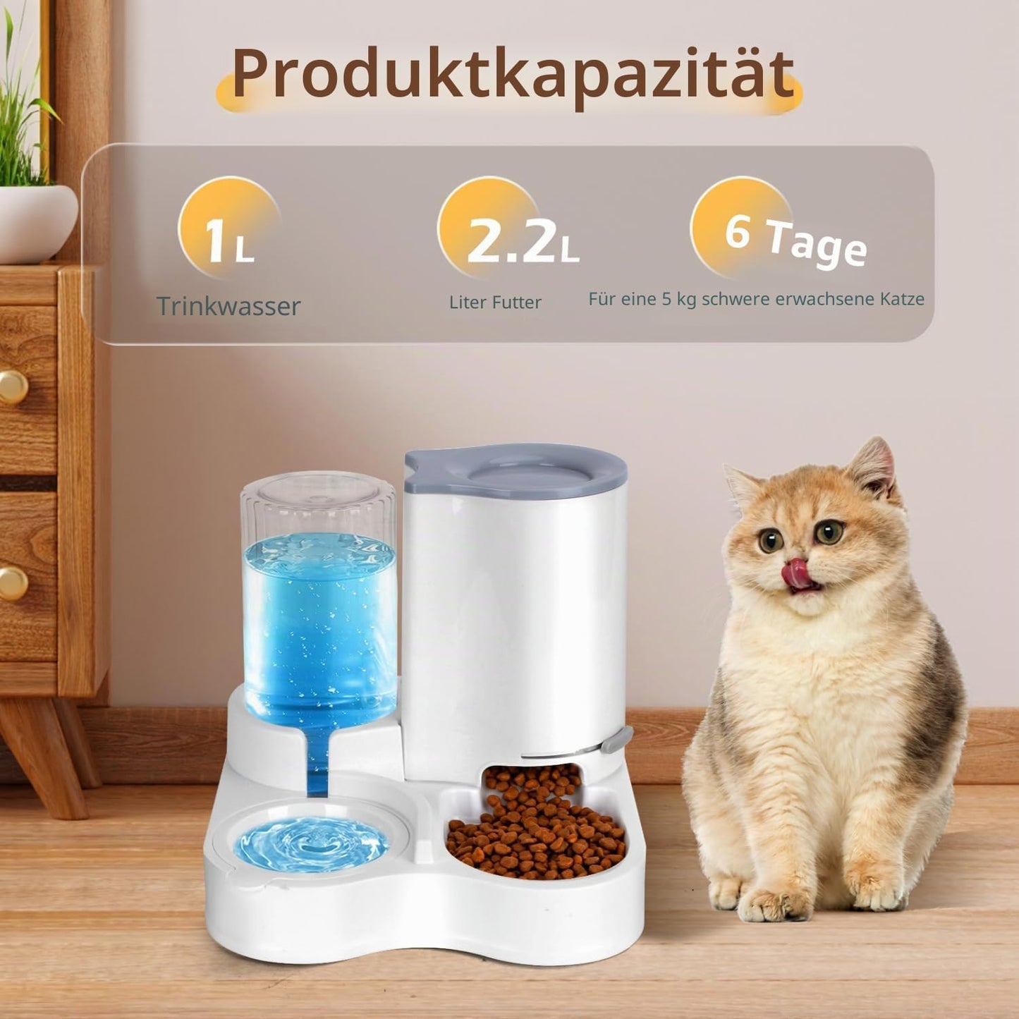 2-in-1 Futter- und Wasserspender für Haustiere, Wei?&Grau