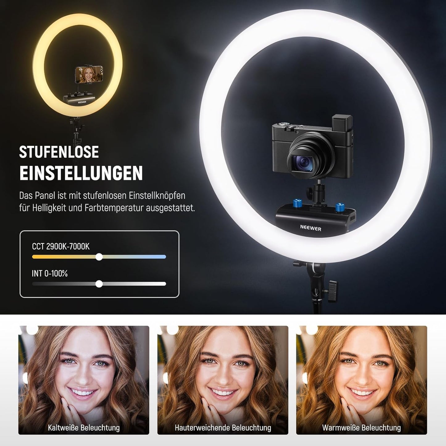 Ringlicht RP18B Pro mit Stativ und Handyhalterung, RP18B Pro mit Reinigungstuch