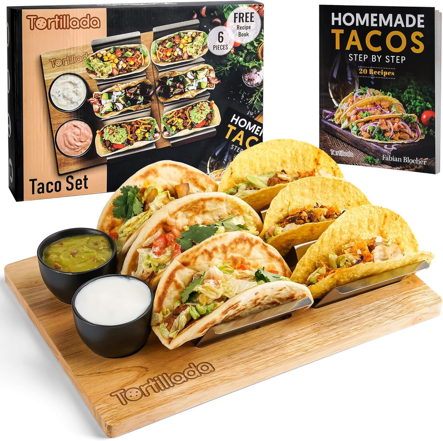 Taco- und Hotdog-Halter Set mit Servierbrett & Dipschalen