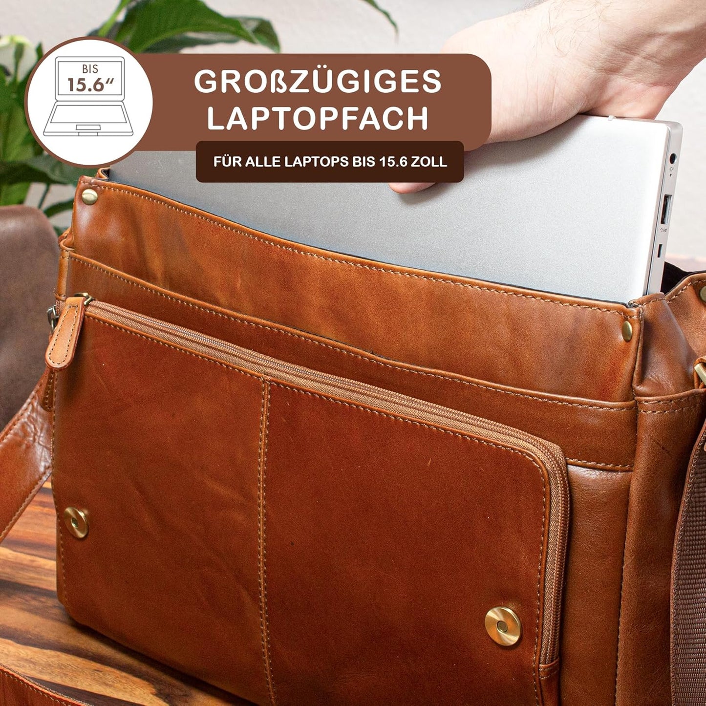 Marlon - Herren Ledertasche, Cognac - Glänzend