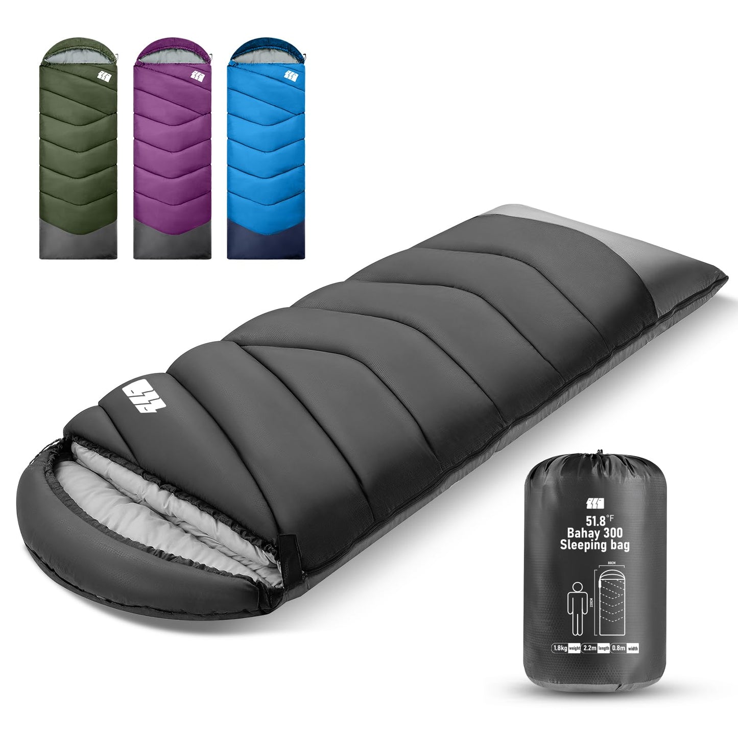 Outdoor-Schlafsack, 1,8 kg, Schwarz