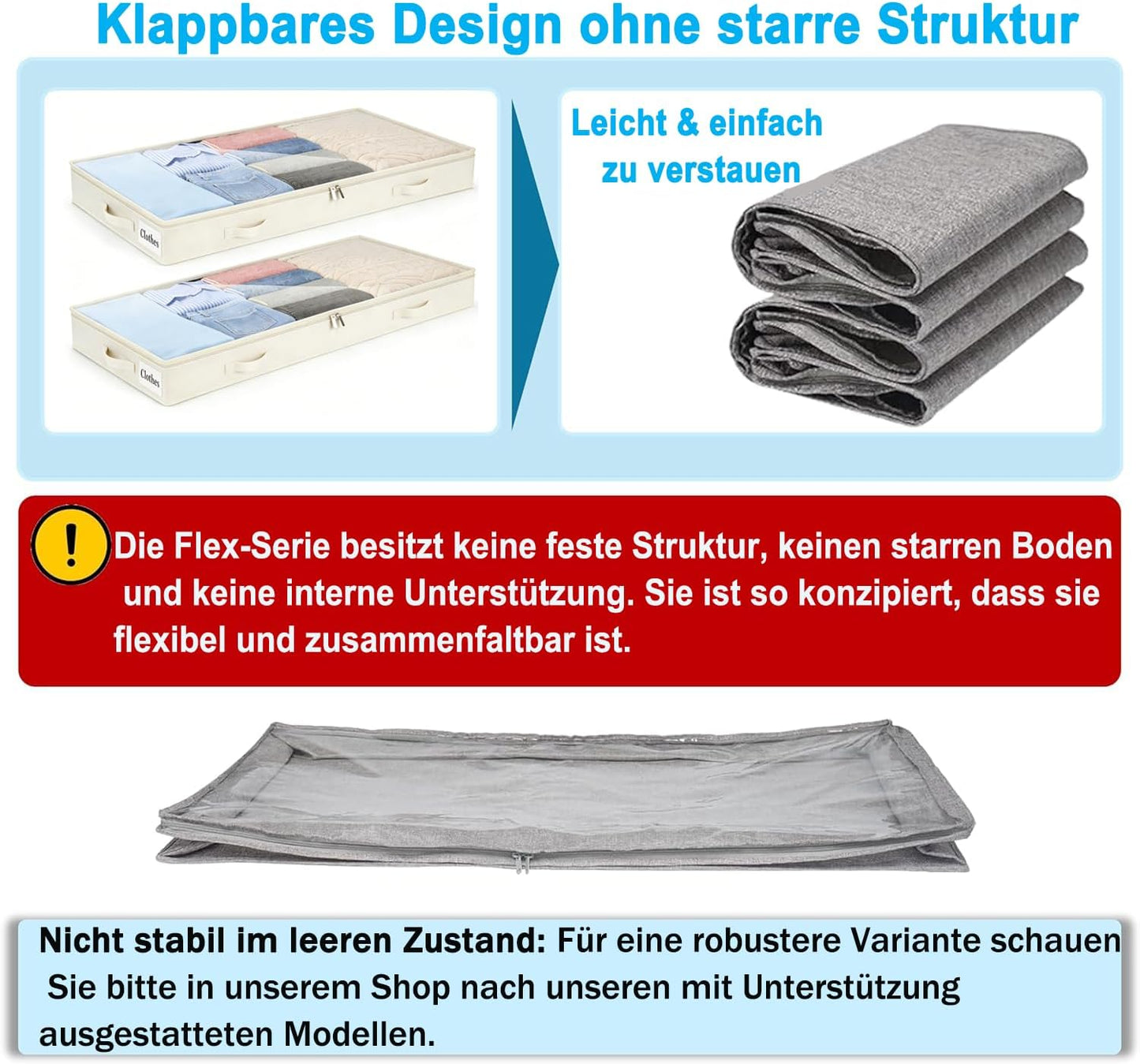 Unterbett Aufbewahrungsbox-Set (2 Stück, faltbar), Weiss-4pcs 10 cm