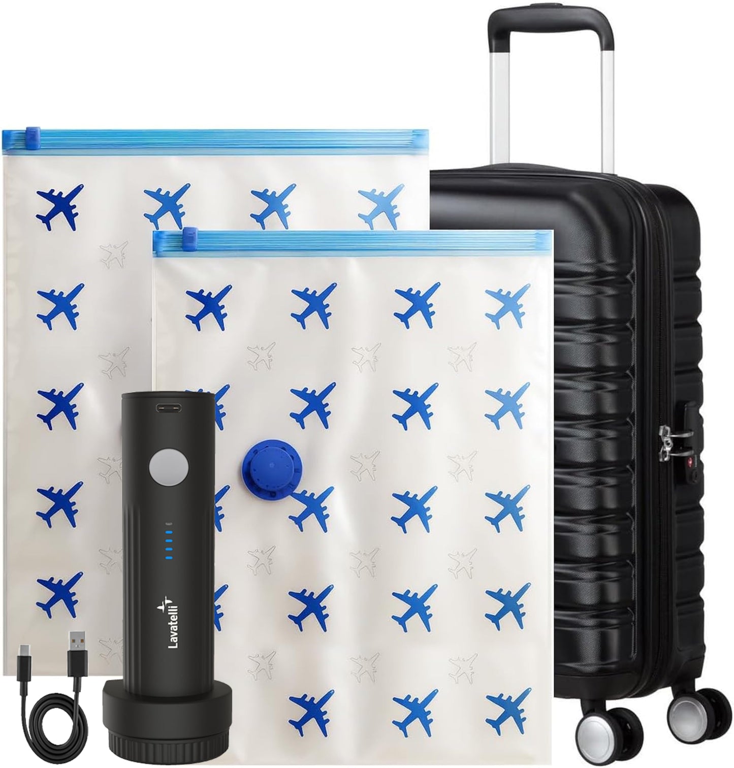 2-teiliges Vakuumbeutel-Set mit kabelloser Pumpe, Pumpe + 2 Beutel 40×60 cm