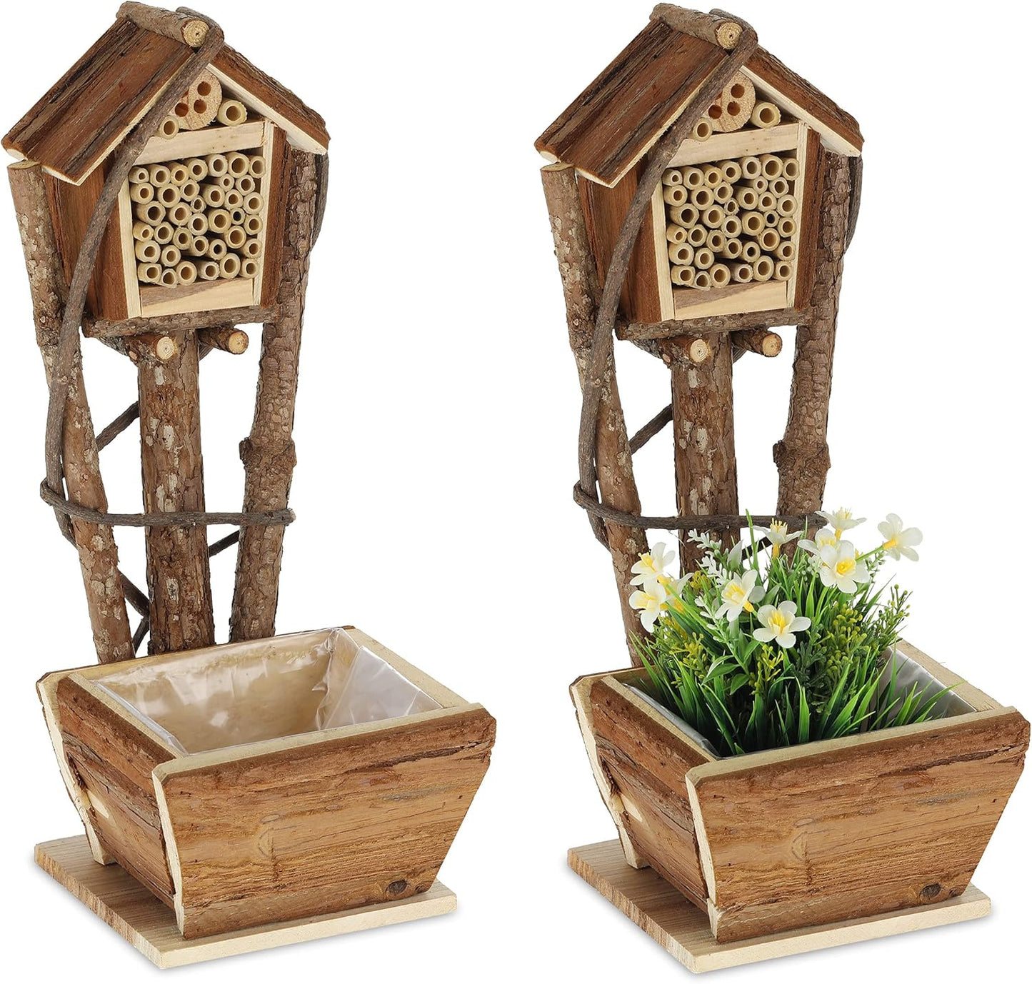 2er-Set Insektenhotel mit Blumentopf, natur 46 x 19 x 24.5 cm