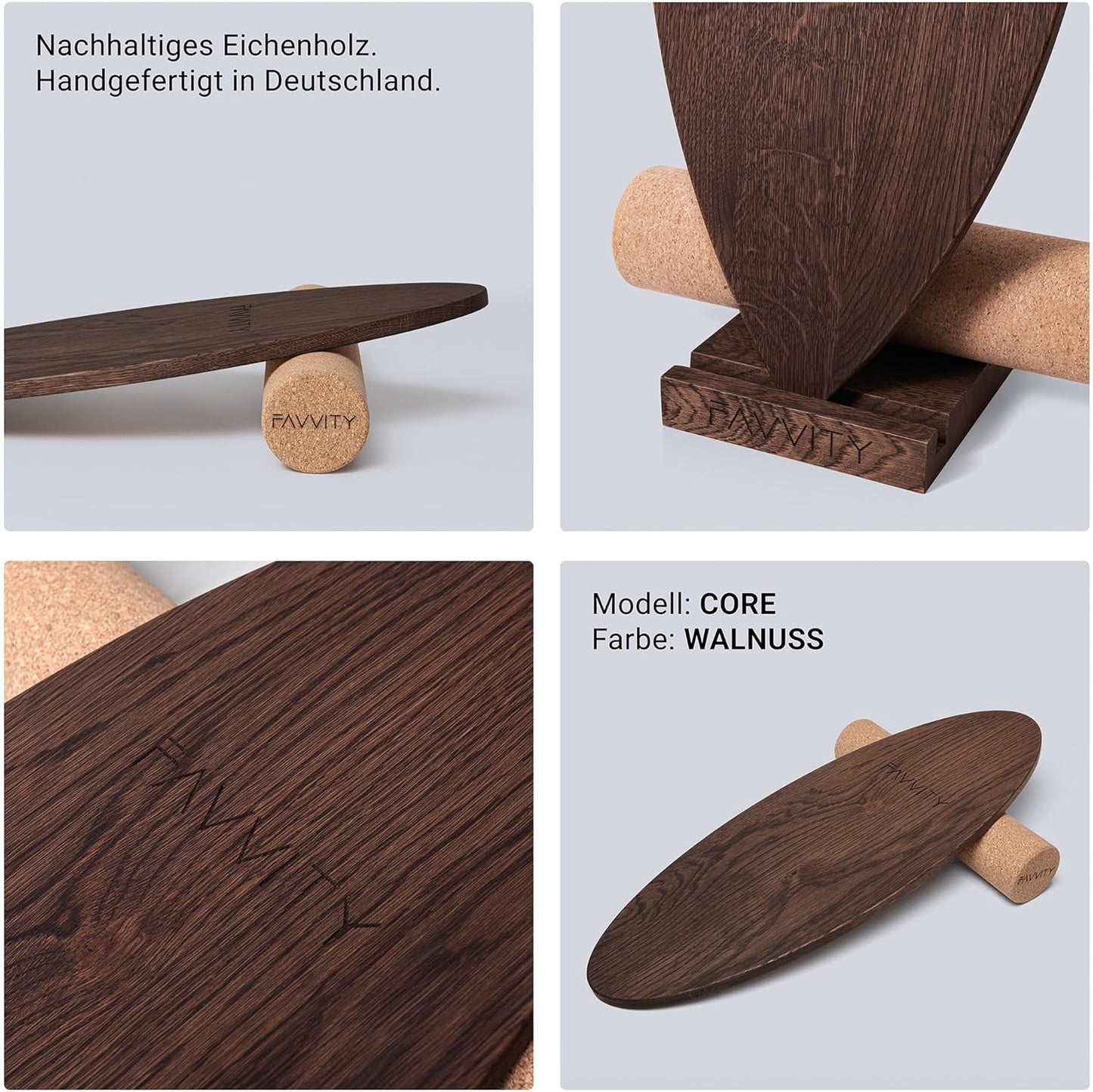 Gleichgewichtstrainer, Balance Board aus Eichenholz, mit Trainings-App, Core + Halterung Walnuss