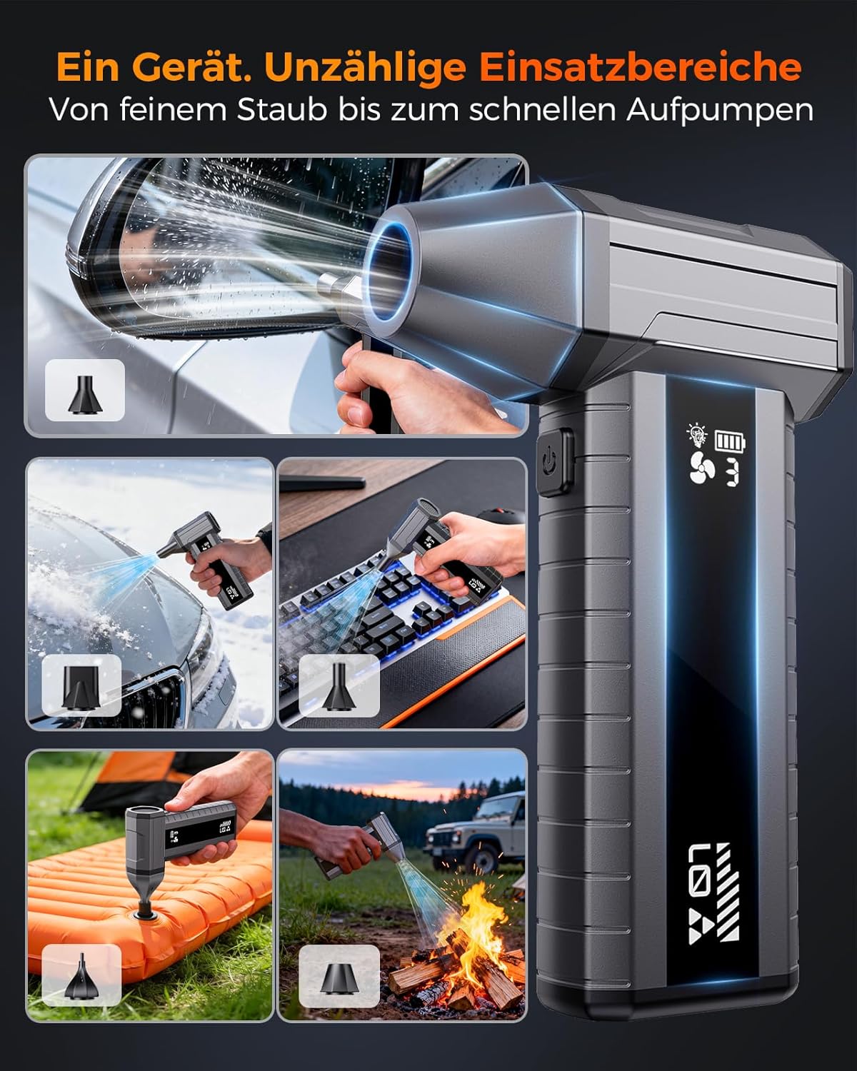 Elektrischer Air Duster mit Turbo-Gebläse, grau
