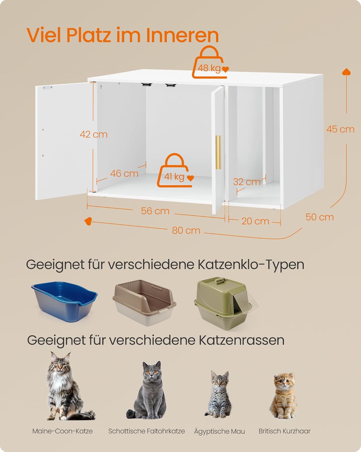Custos Kollektion Katzenklo-Schrank mit Doppeltüren und Vordereingang