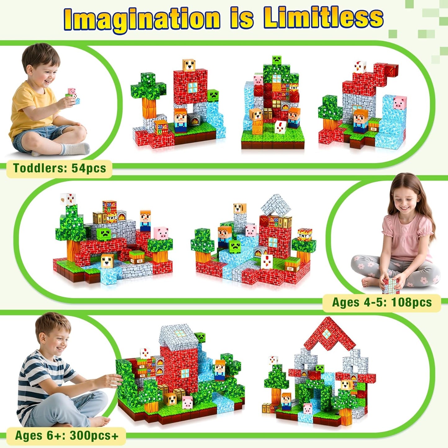 Magnetische Bausteine für Kinder, 108 Teile-rasen