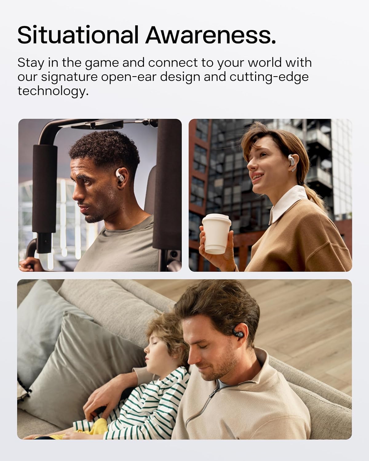 OpenFit 2+ Open-Ear-Kopfhörer, Typ-C-Laden &kabelloses Laden+ Dolby Audio Grau